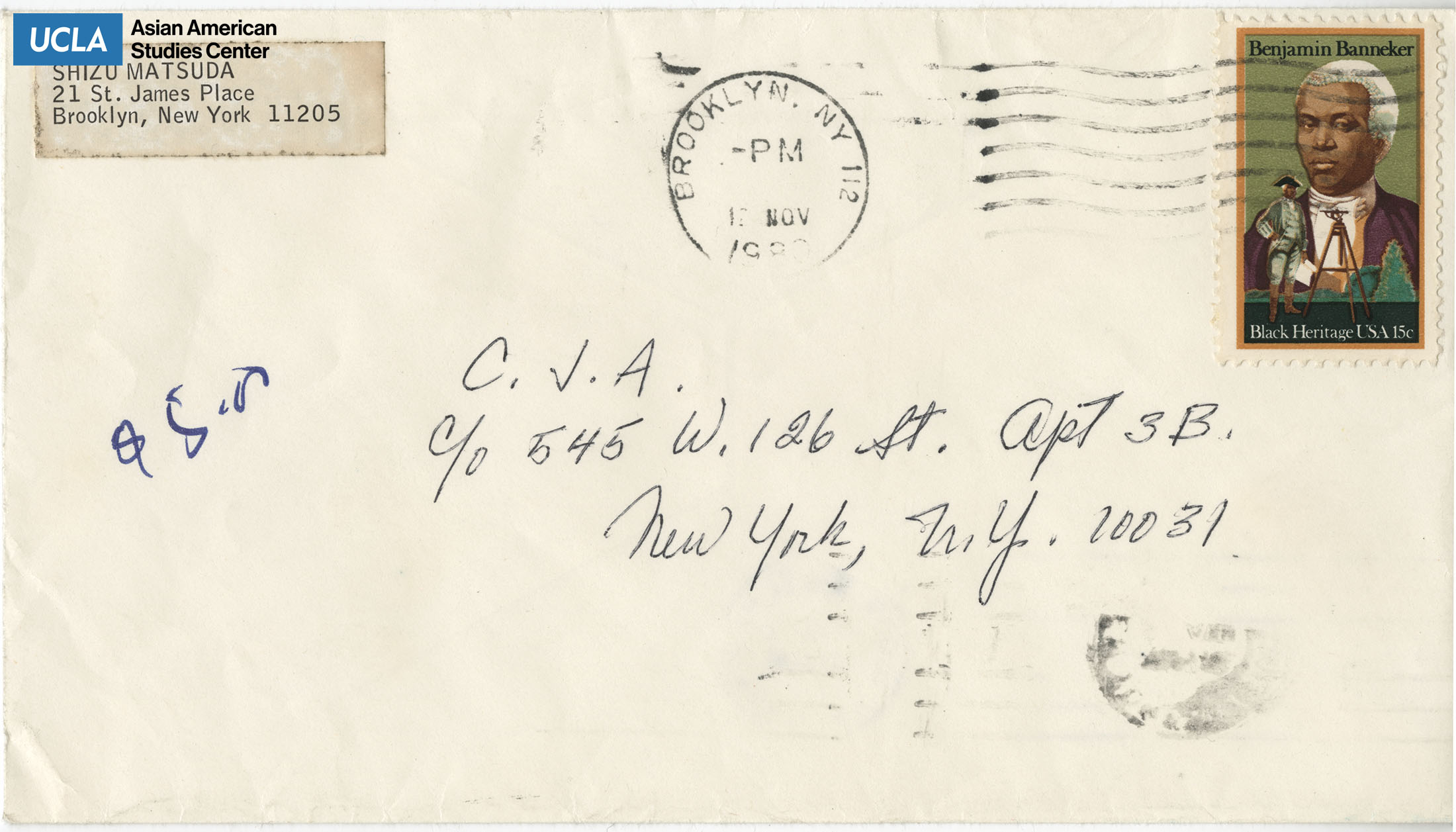 Envelope addressed to Concerned Japanese Americans. Postmarked on November 12, 1980.