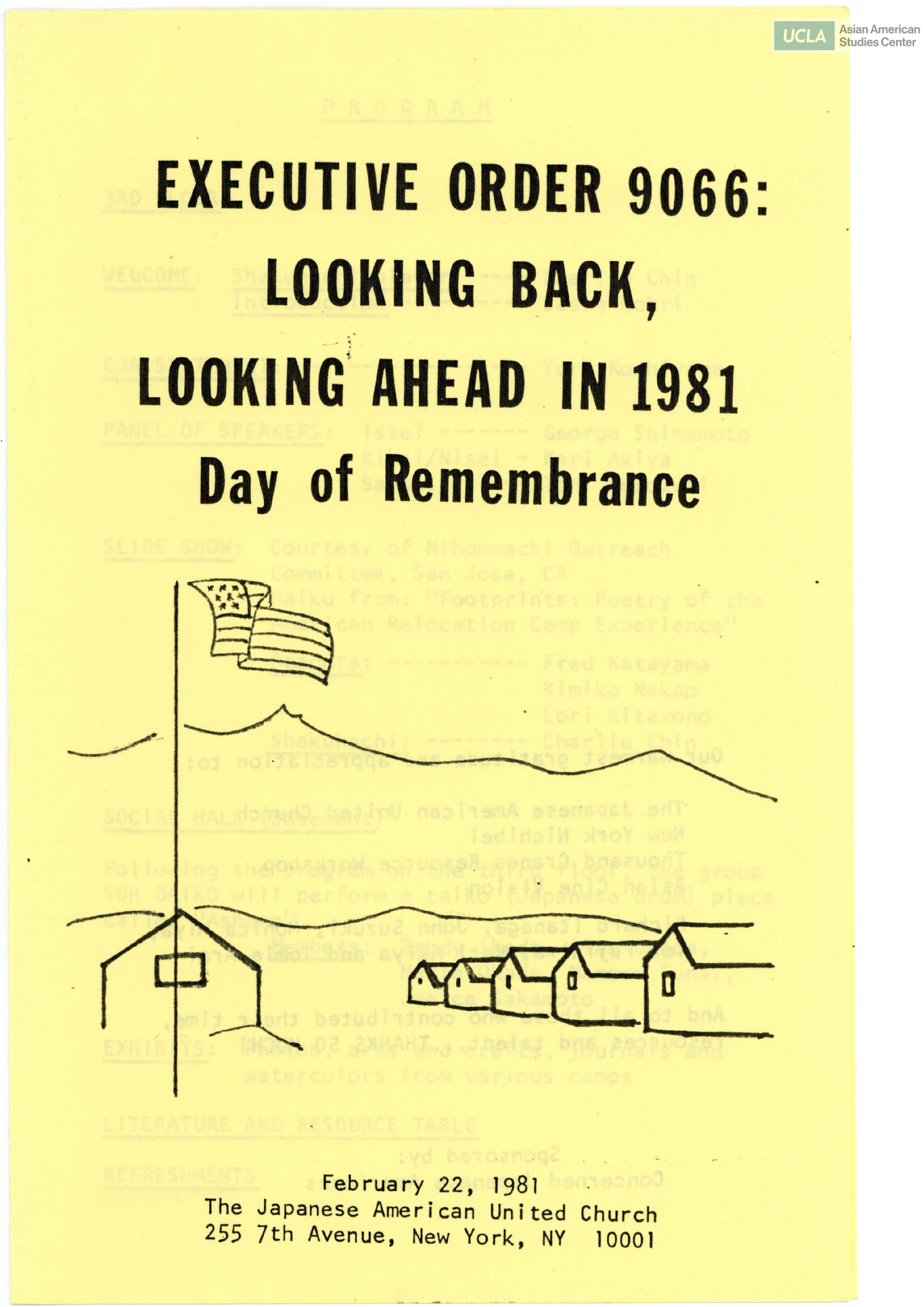 Program of event titled, Executive Order 9066: Looking Back, Looking Ahead in 1981.