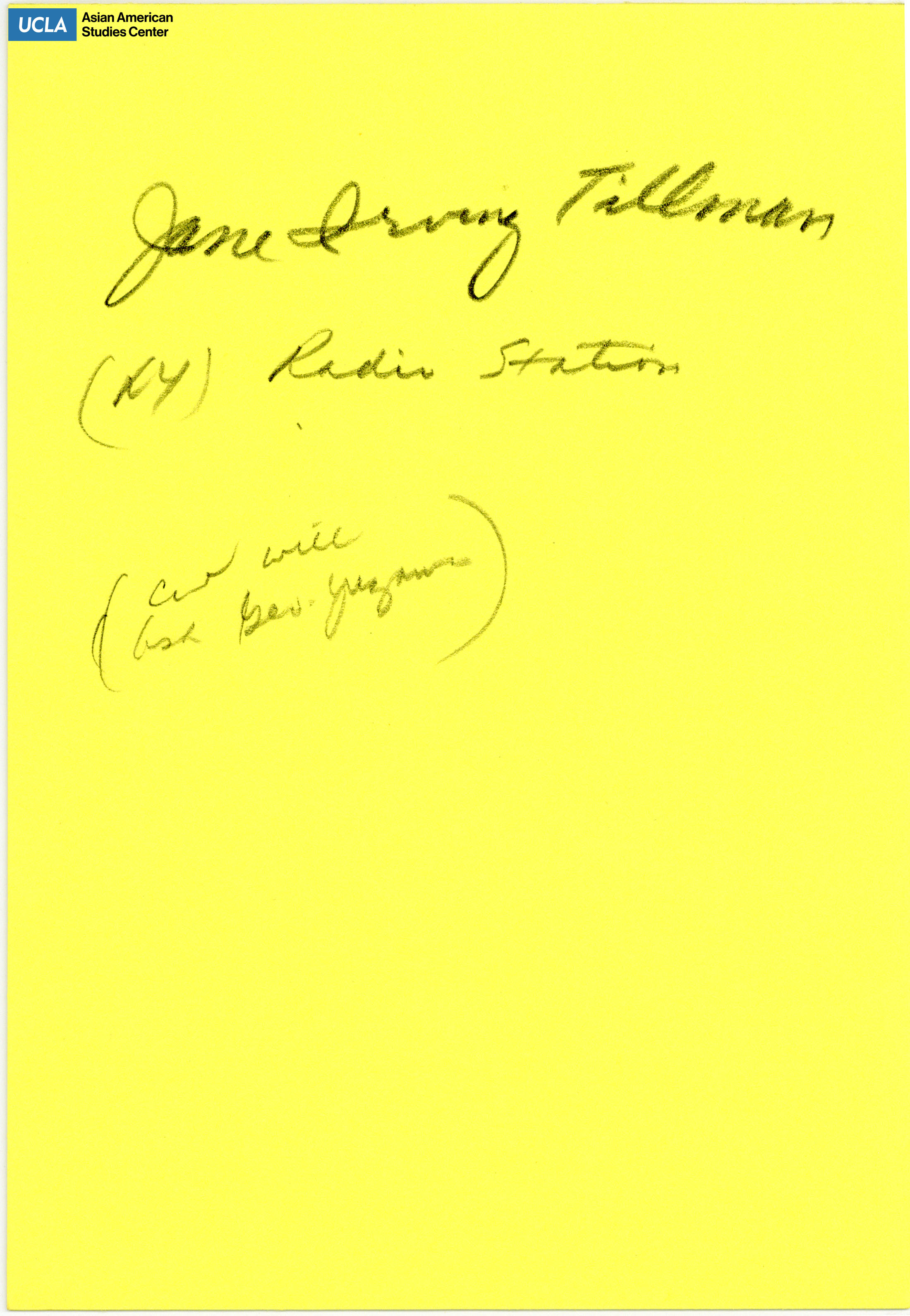 Written notes regarding Jane Tillman.