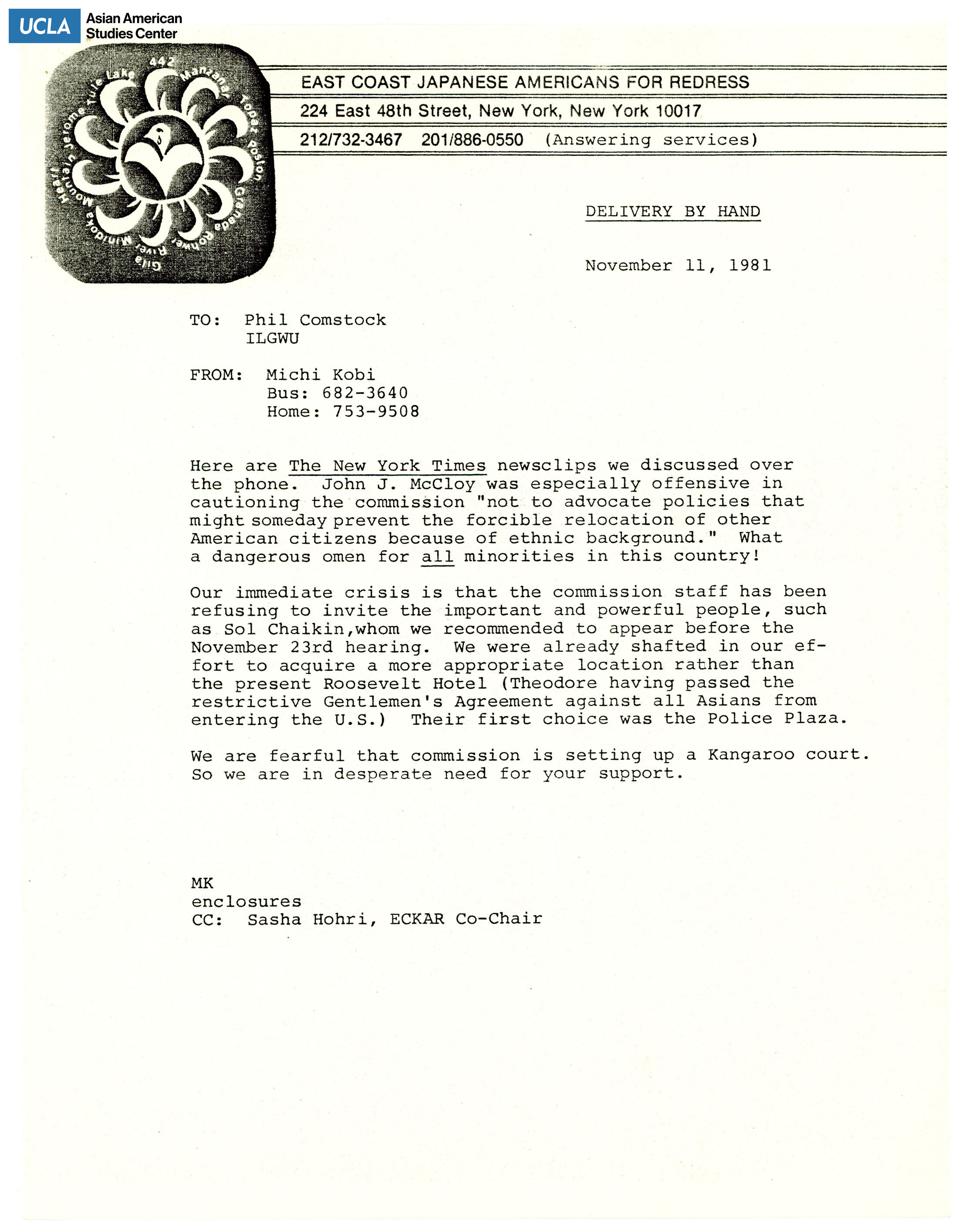 Letter regarding a New York Times article on John J. McCloy.