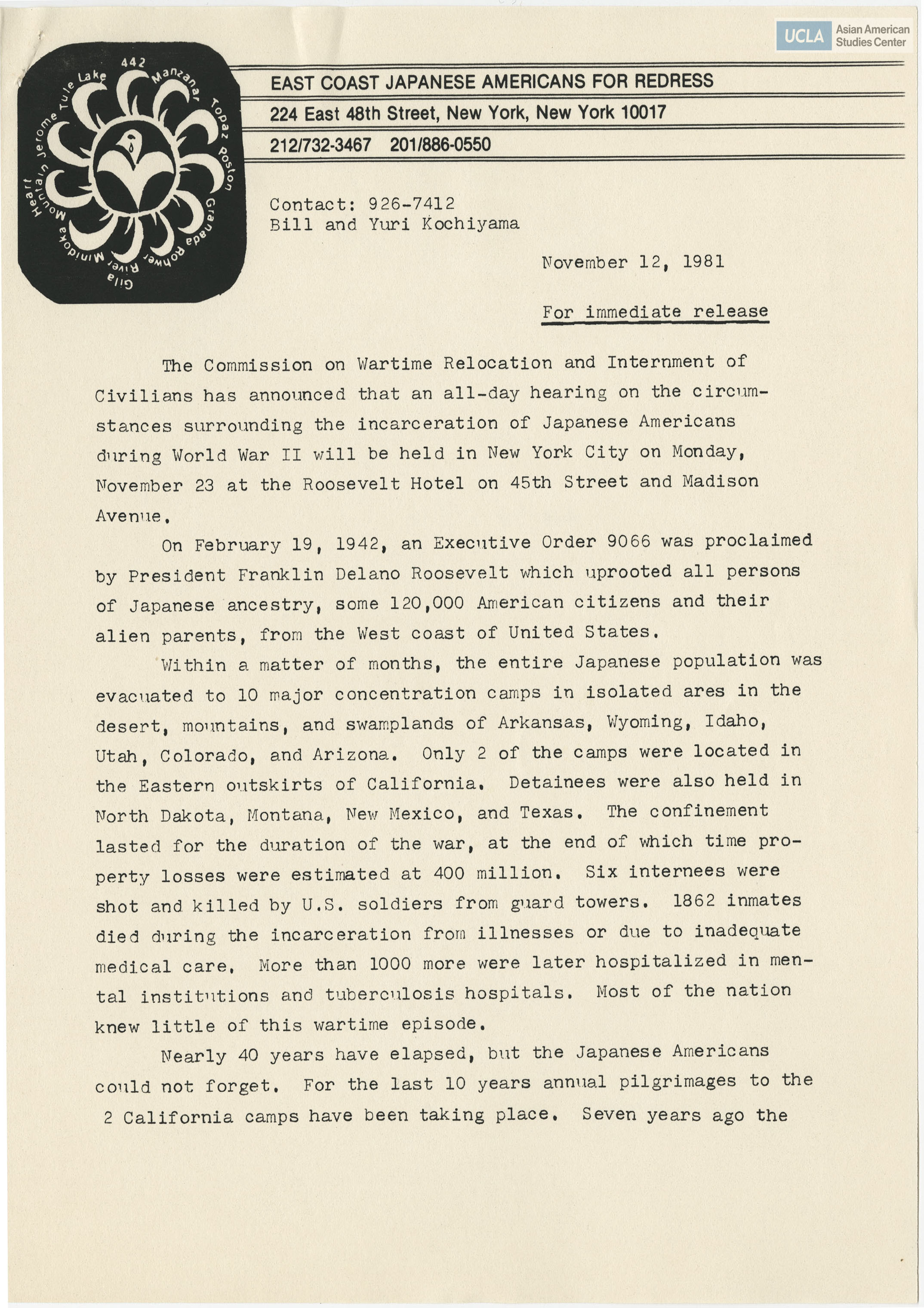 Press release regarding the hearing on November 23, 1981.