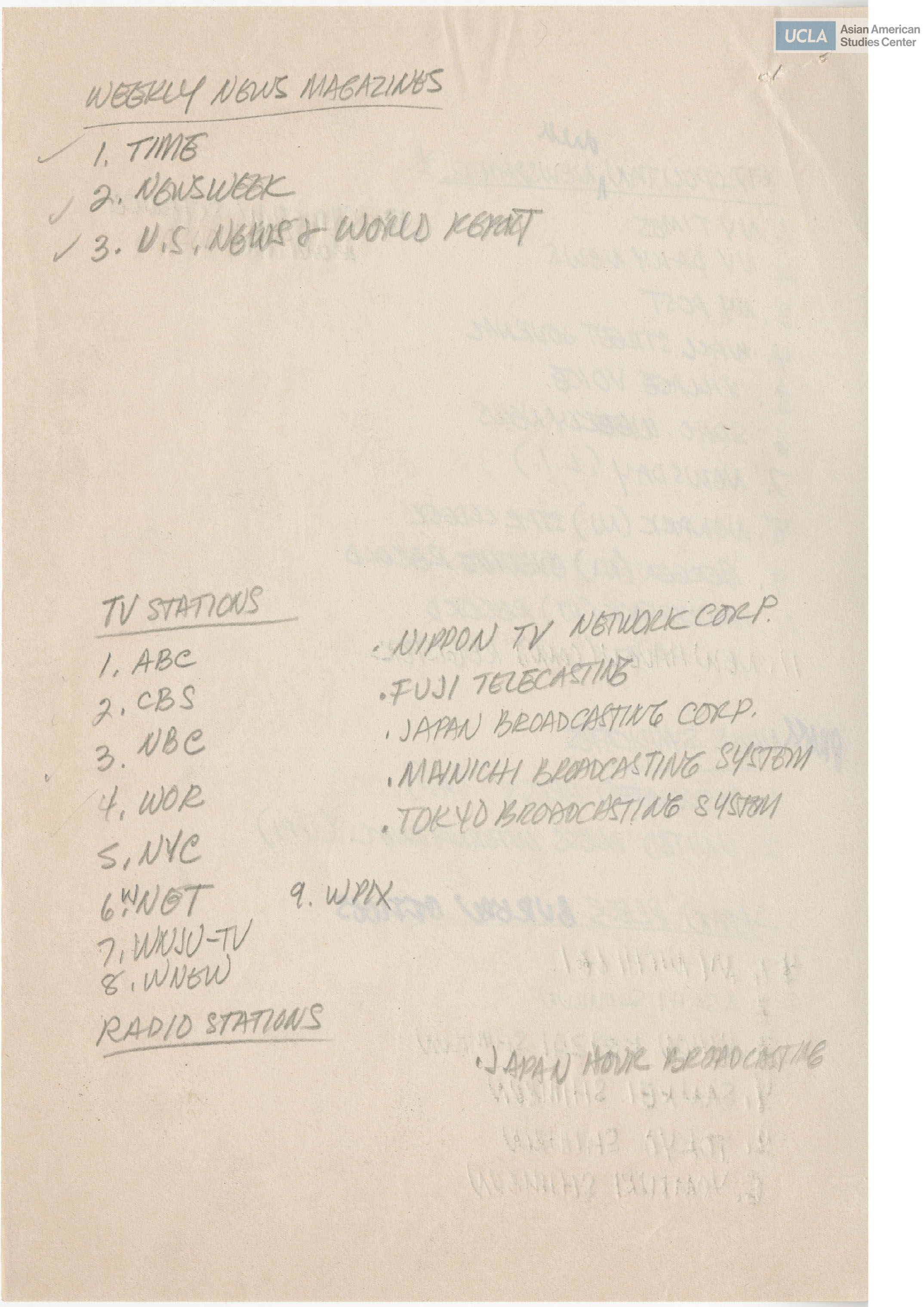 Notes regarding lists of media, press, and organizations.