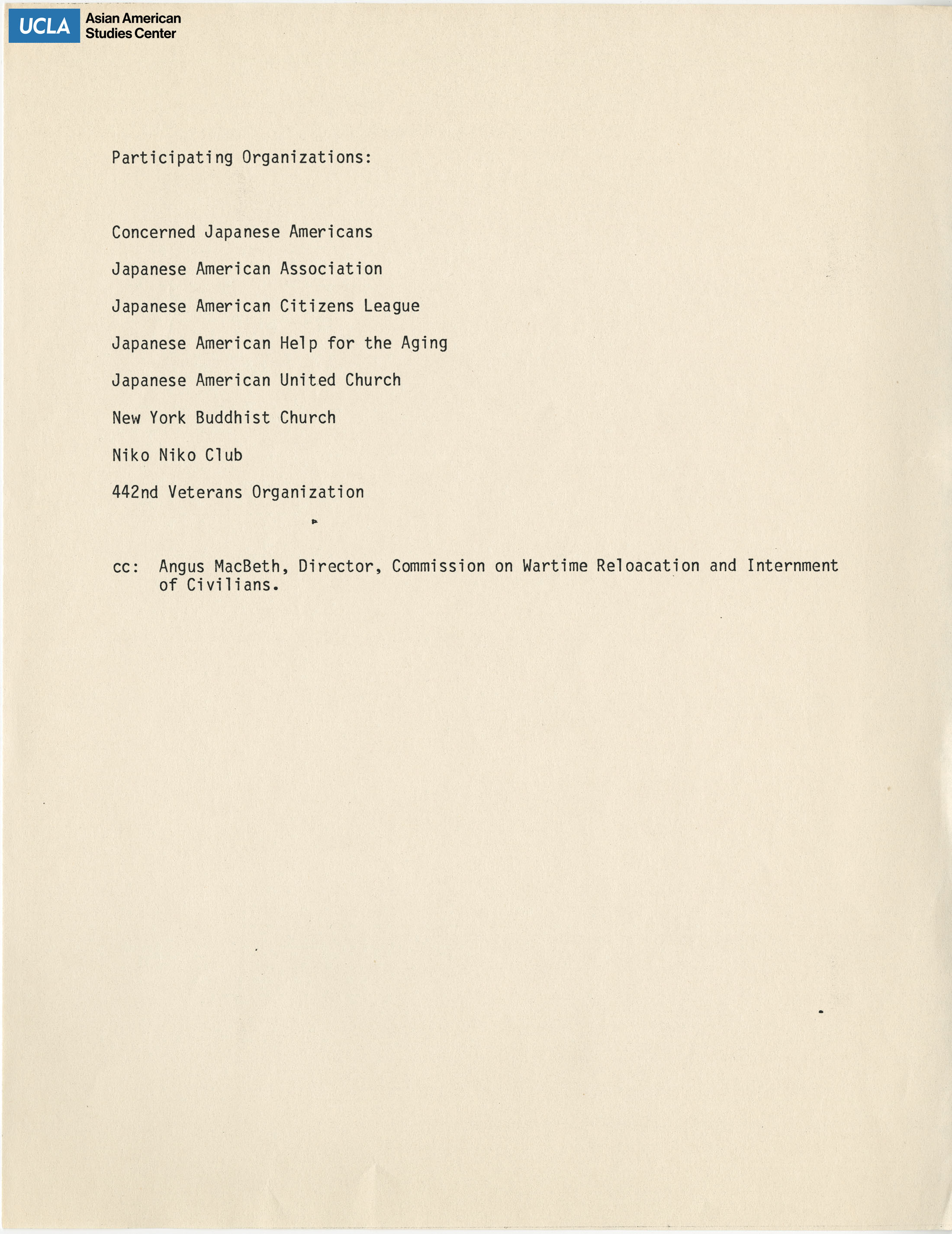 List of participating organizations.