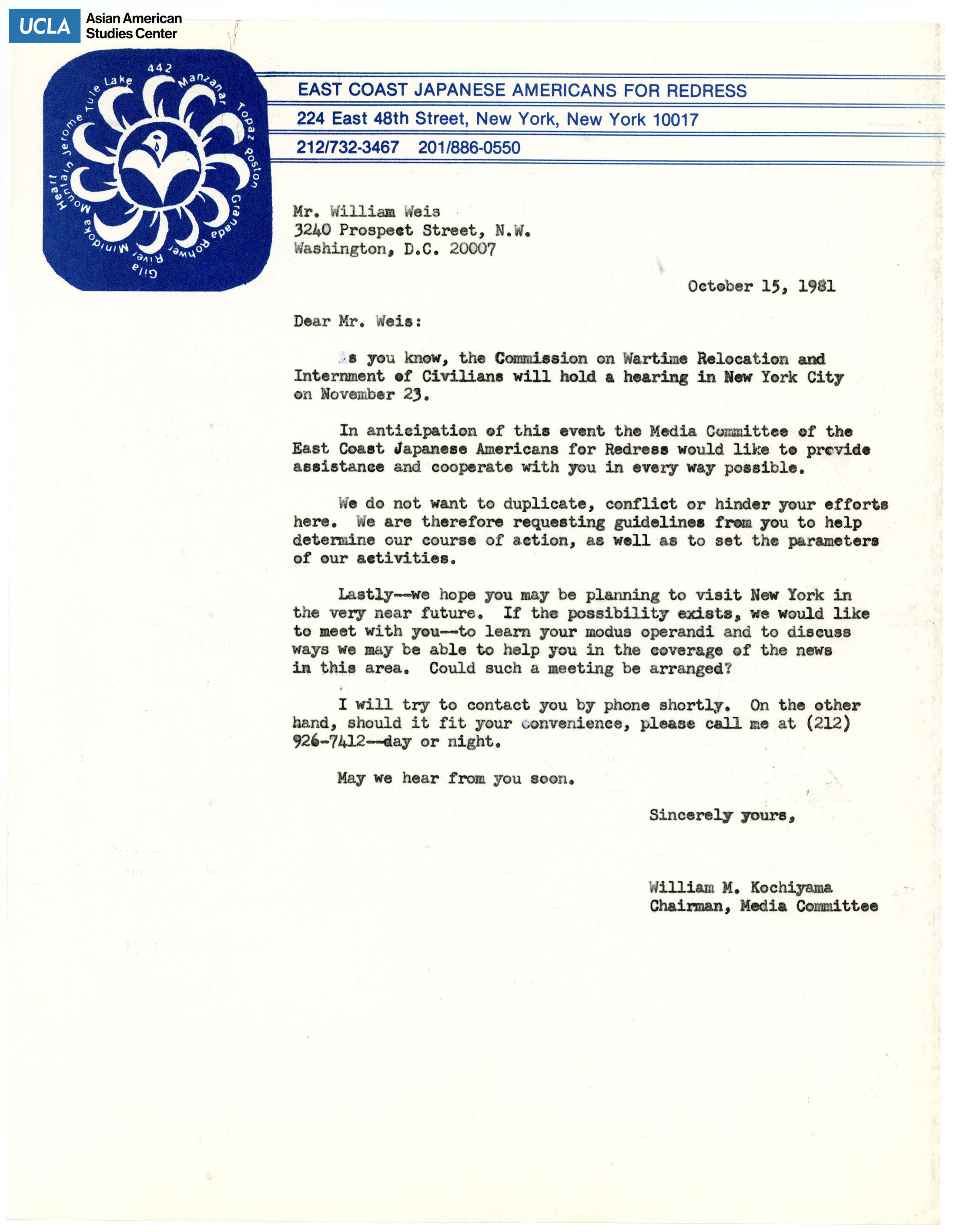 Letter regarding guidelines for New York hearings.