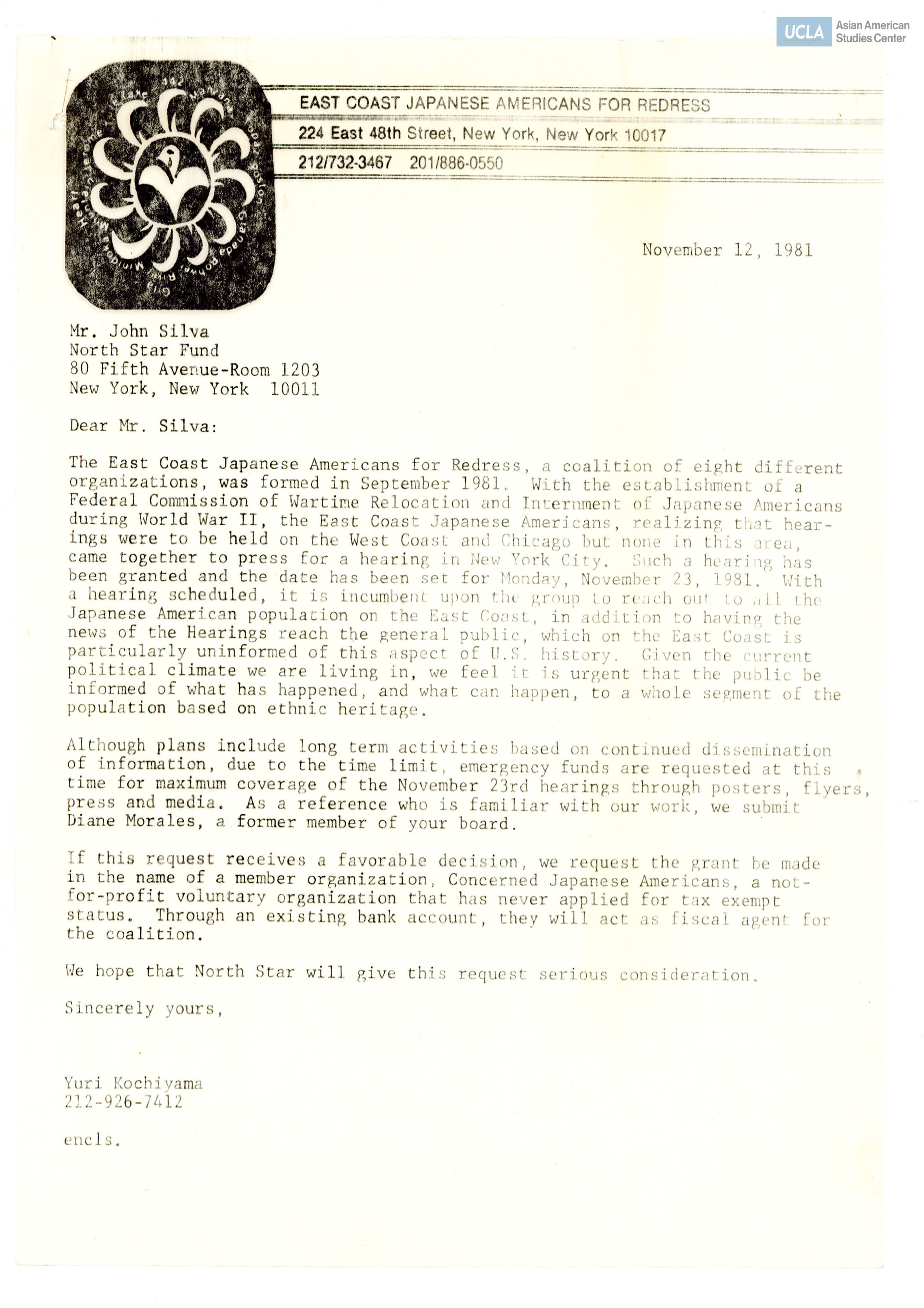 Letter regarding disseminating informaiton regarding the Commission of Wartime Relocation and Internment of Japanese Americans. Includes budgeting, press release, and invitation to join committee meeting.