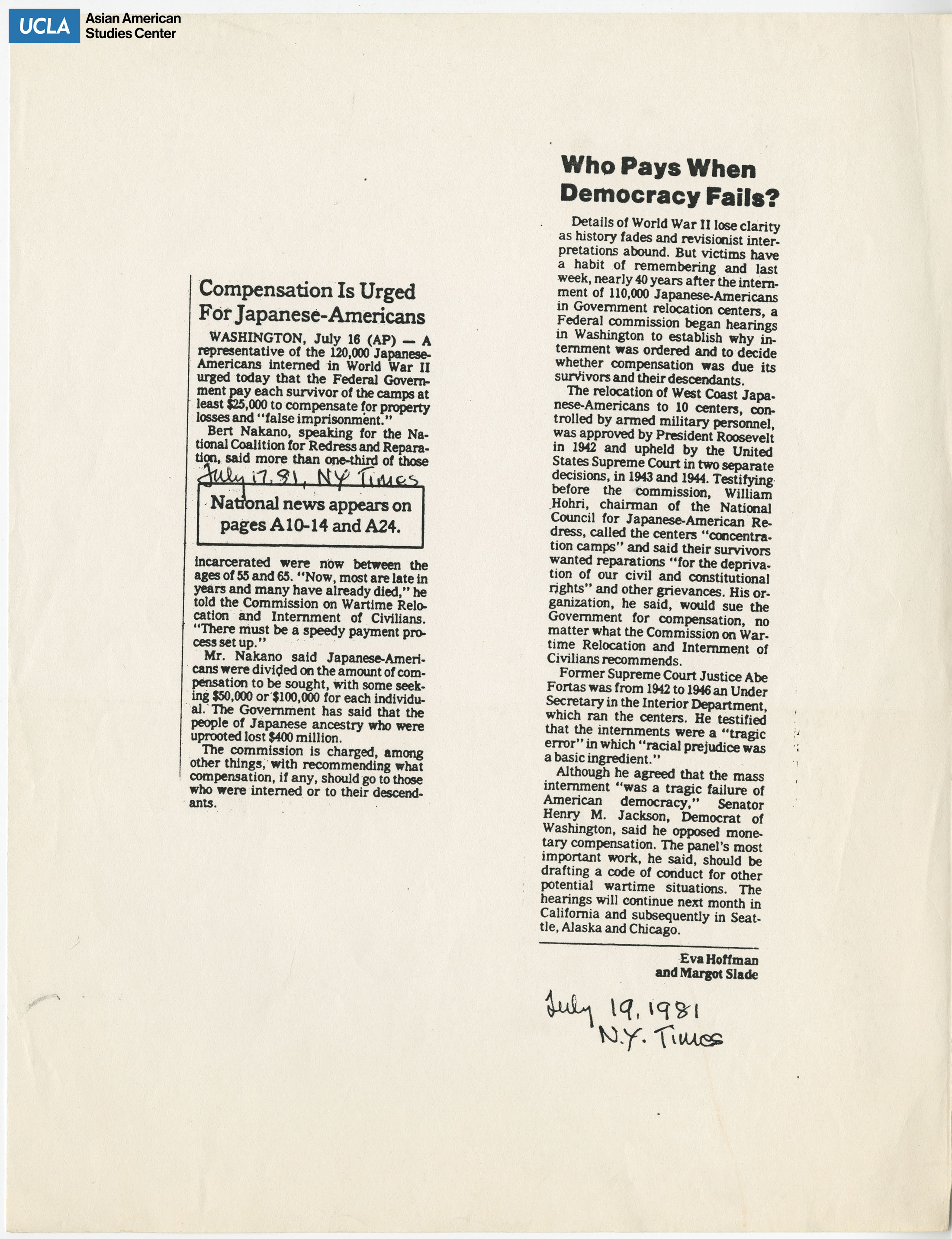 Headline for July 17, 1981 