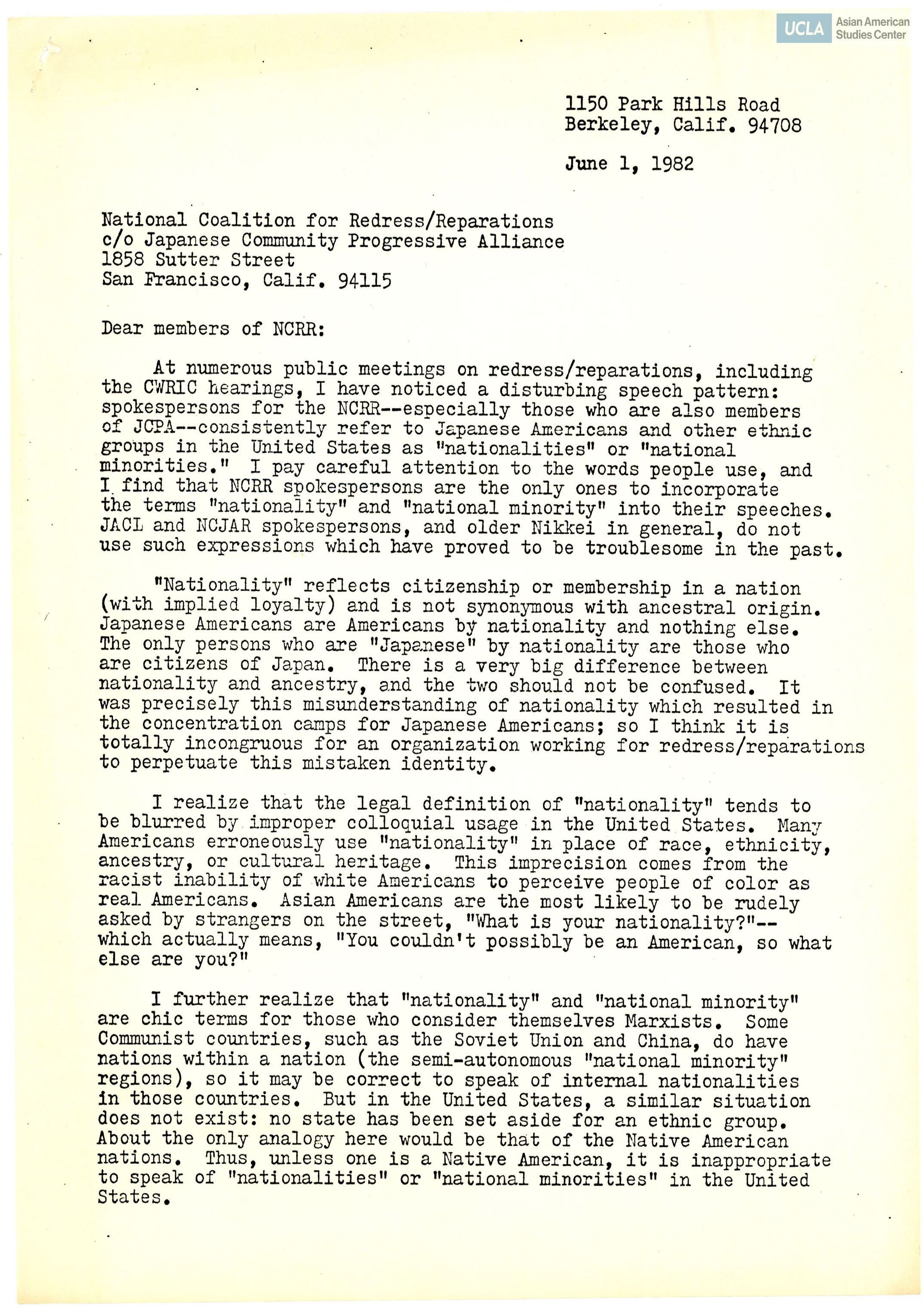 Letter regarding the term 
