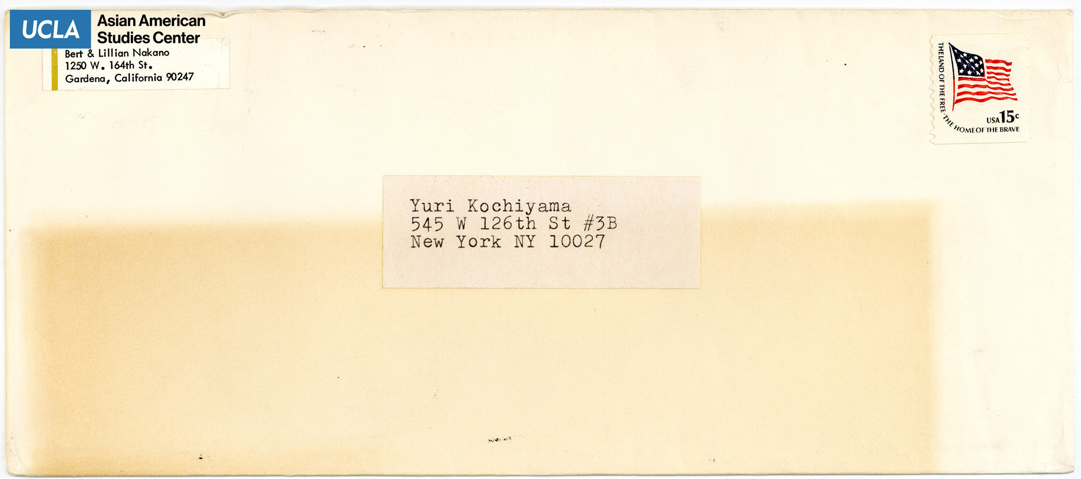 Envelope Addressed to Yuri Kochiyma from Bert and Lillian Nakano.