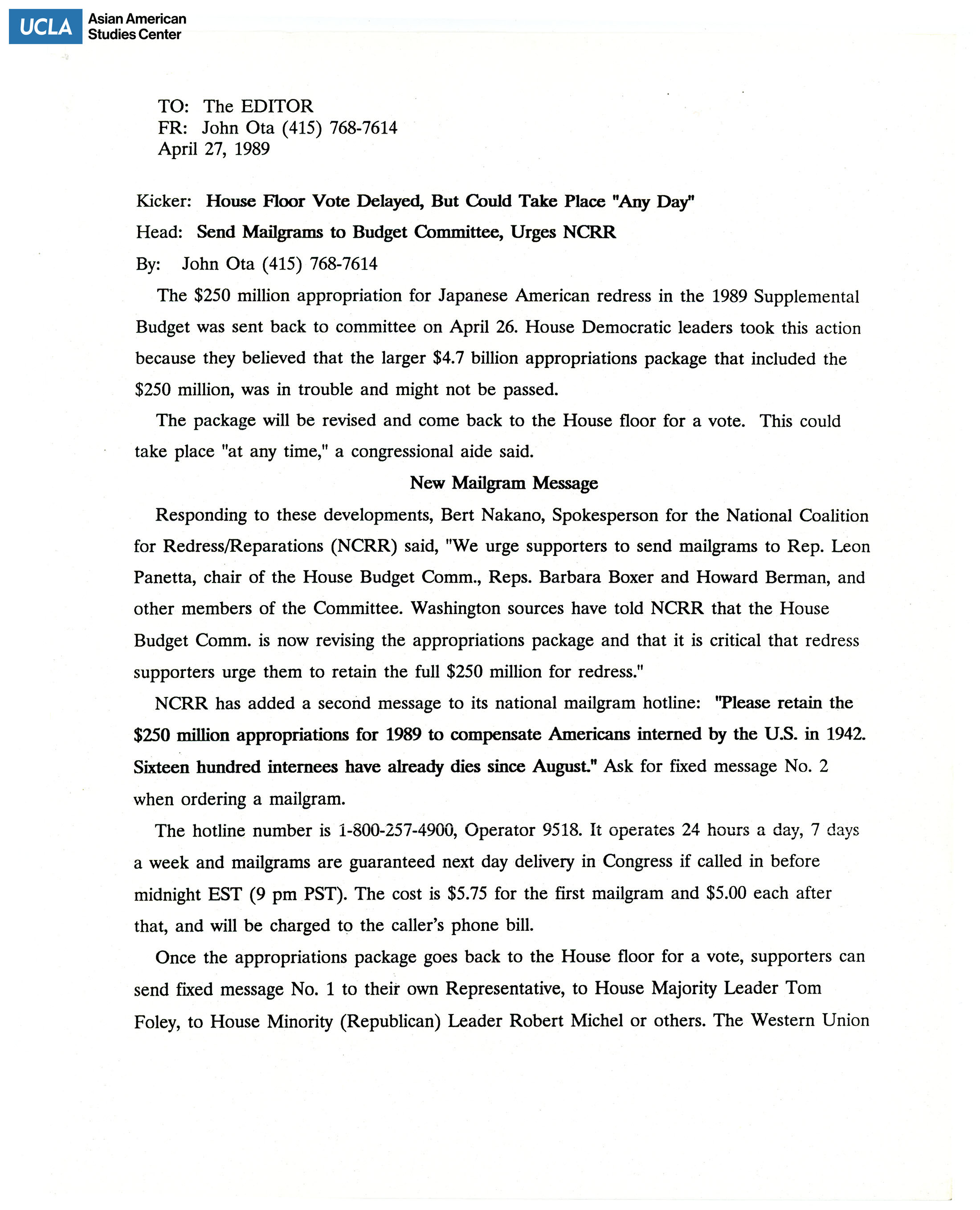 Title in letter is, 