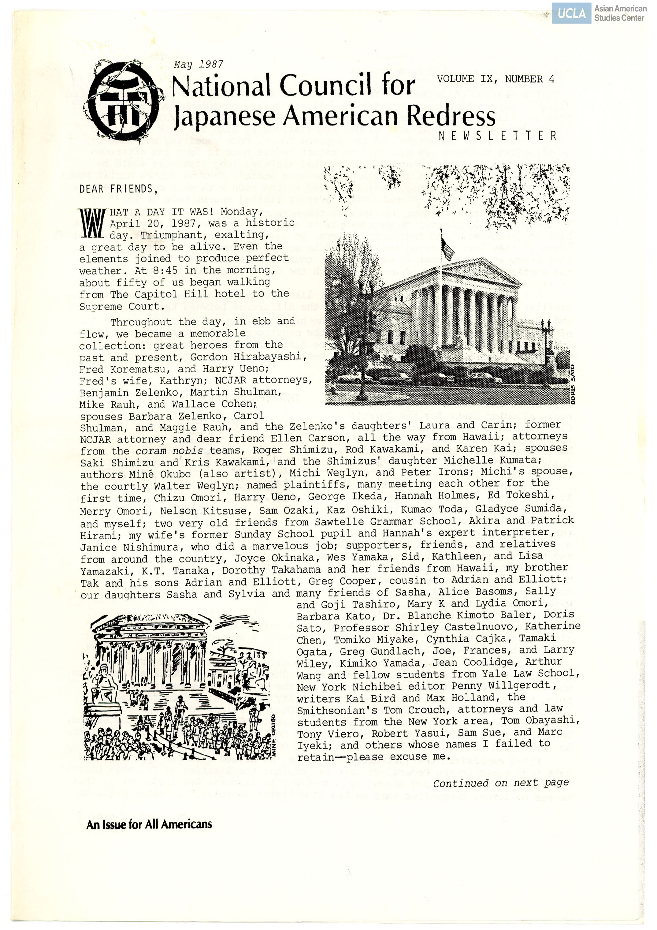 NCJAR newsletter includes: letter by William Hohri, 