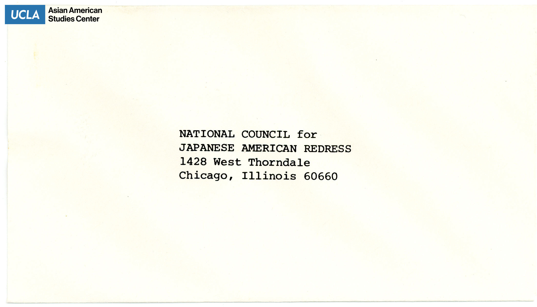 Envelope with stamped National Council for Japanese American Redress.