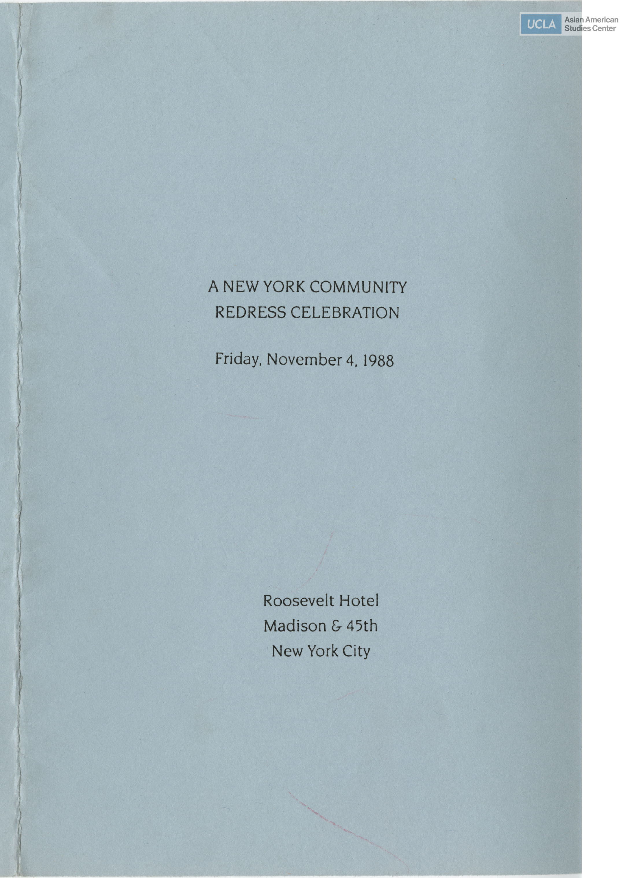 Event program regarding a New York redress celebration.
