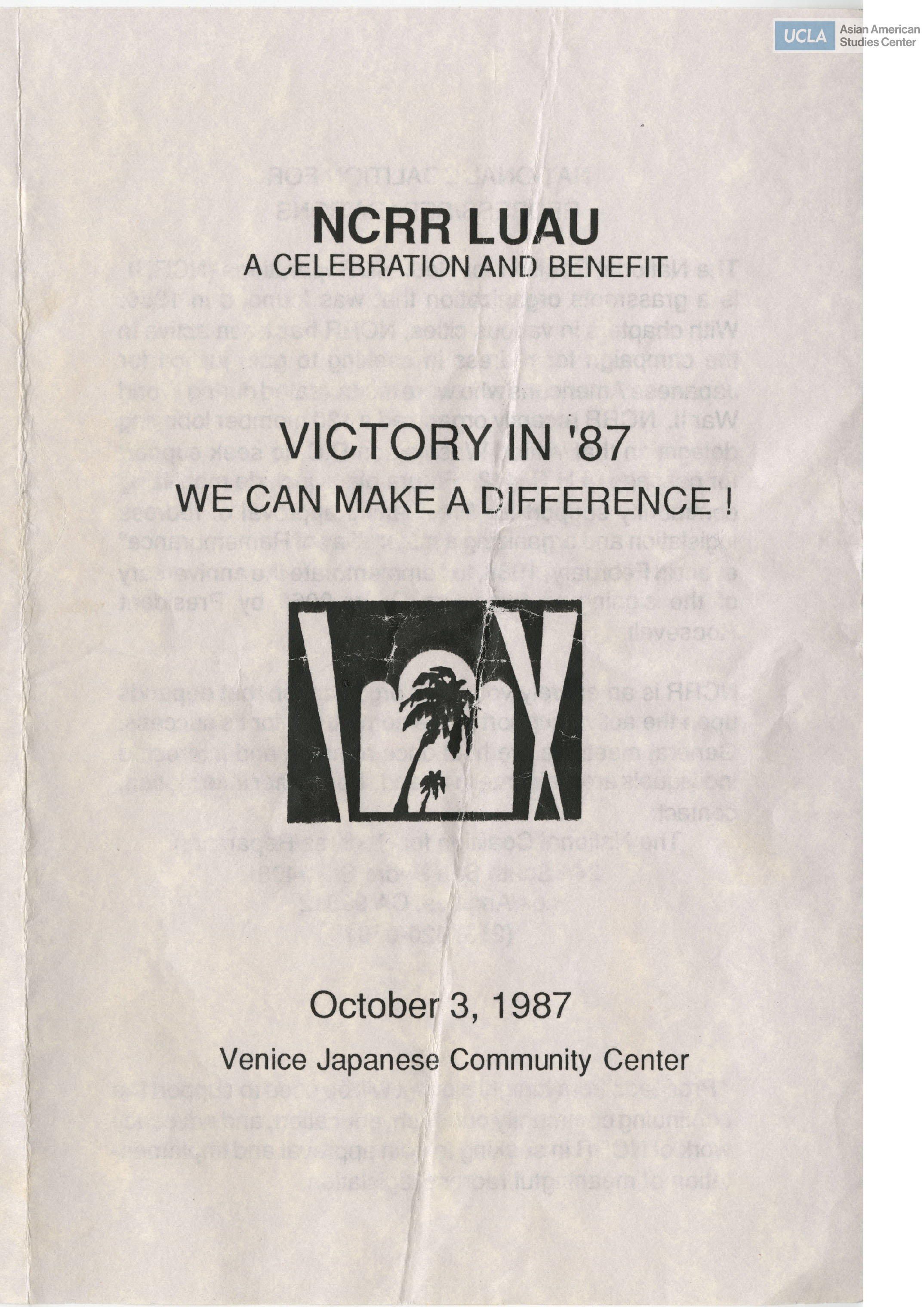 Event program regarding a NCRR redress celebration and benefit.
