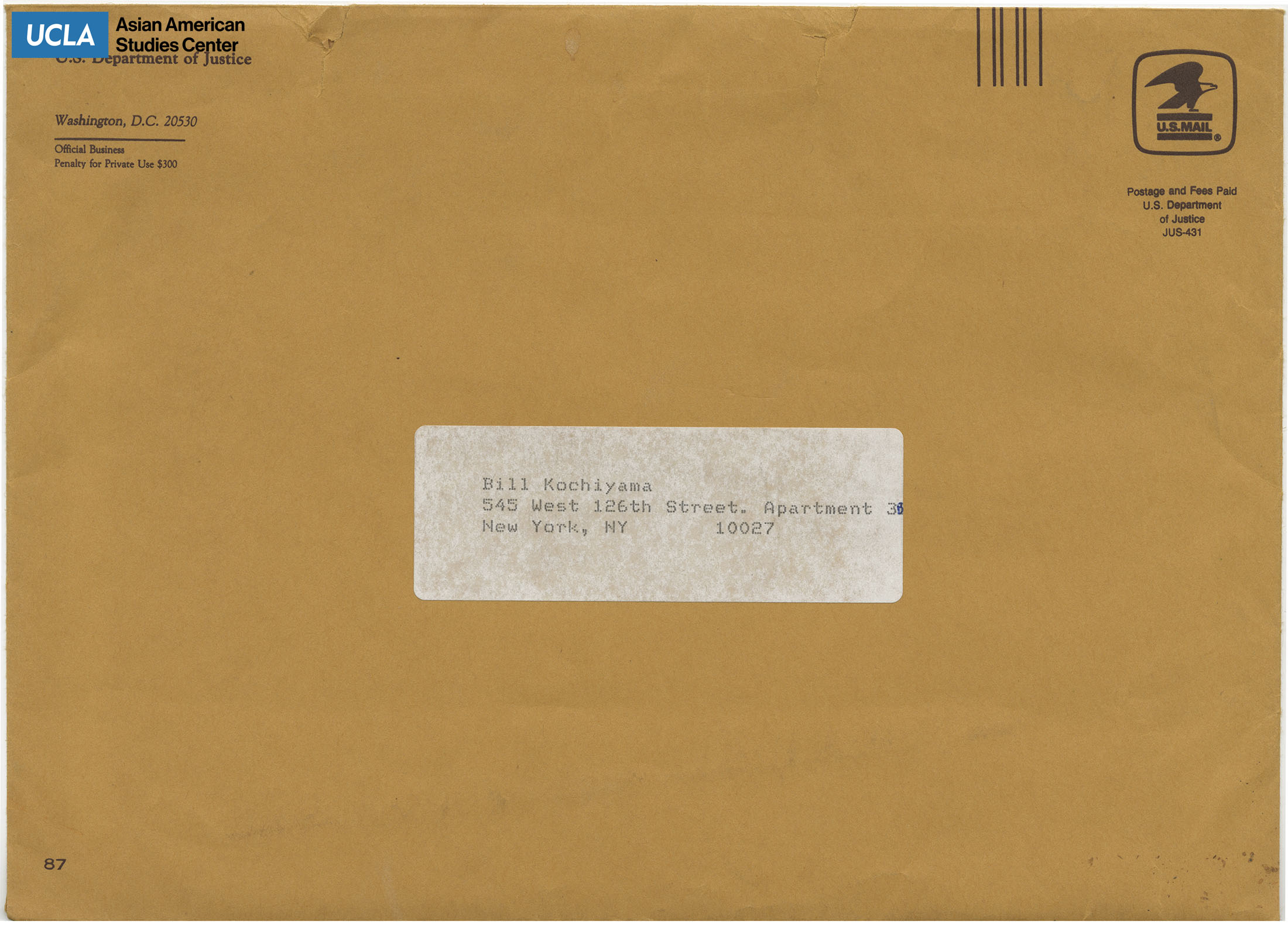 Envelope addressed to Bill Kochiyama.