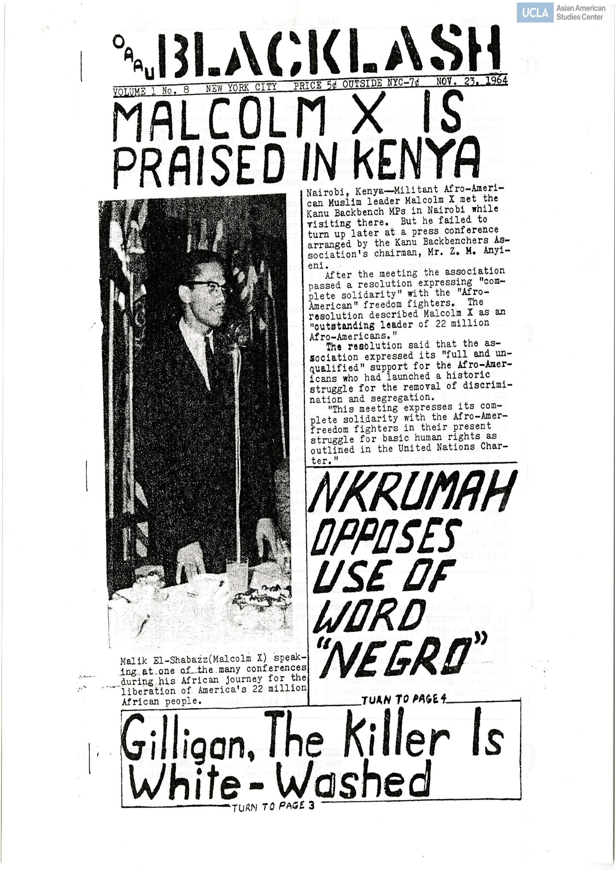 OAAU Blacklash newsletter includes titles: 