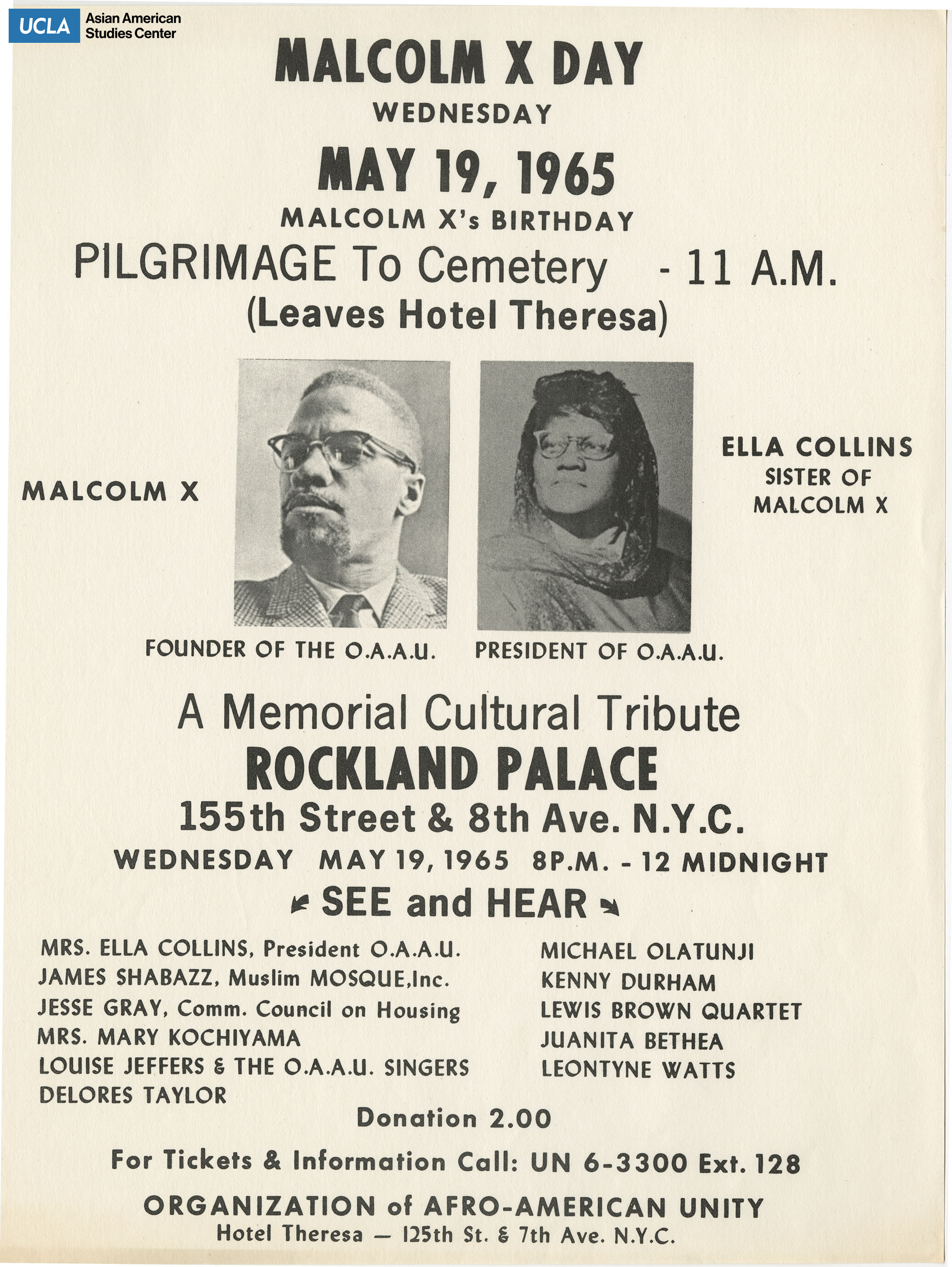 Flyer regarding the pilgrimage to Malcolm X's burial at Ferncliff Cemetery.