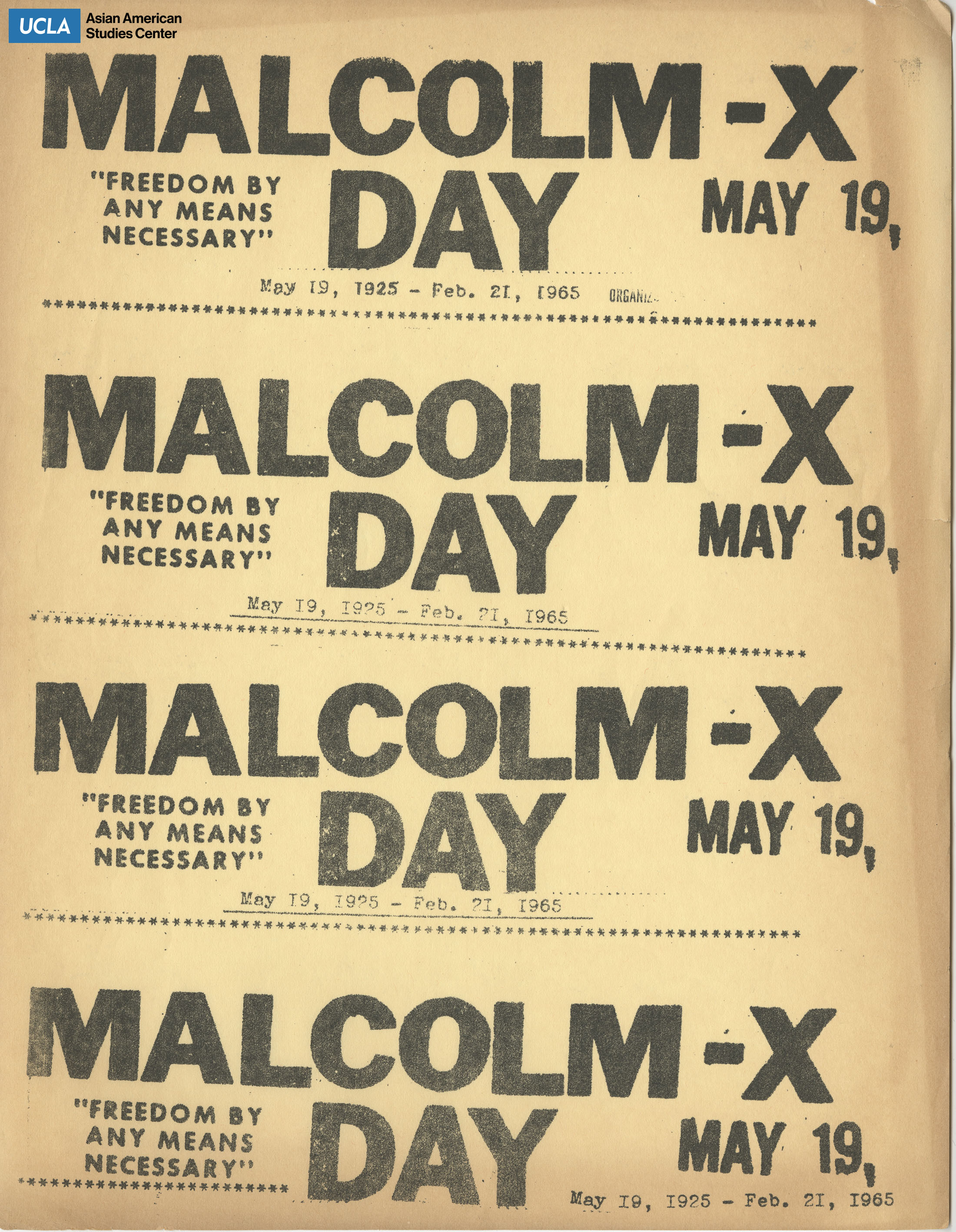 Flyer regarding Malcolm X Day which is a commemoration of Malcolm X.
