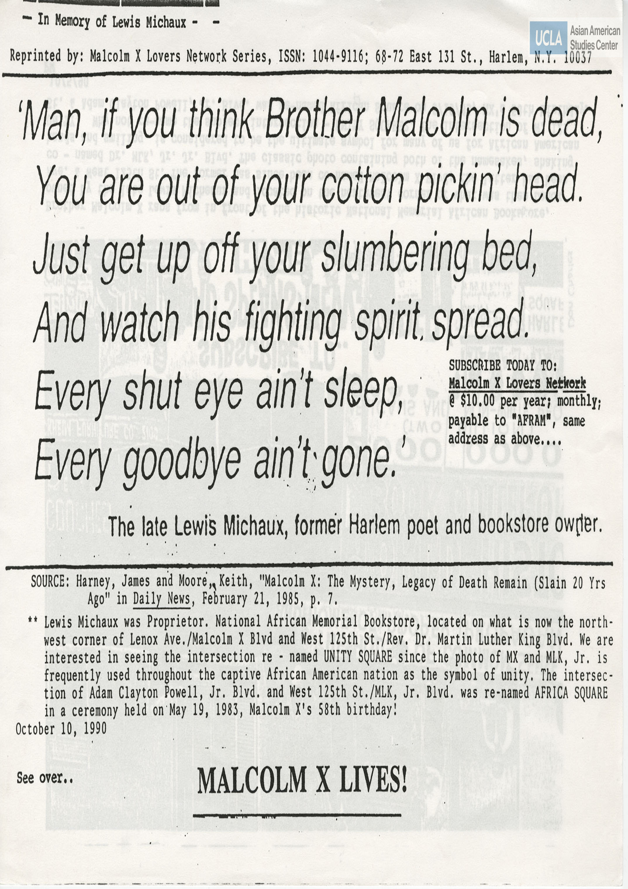 Clippings regarding the commemoration of Malcolm X's 58th birthday.