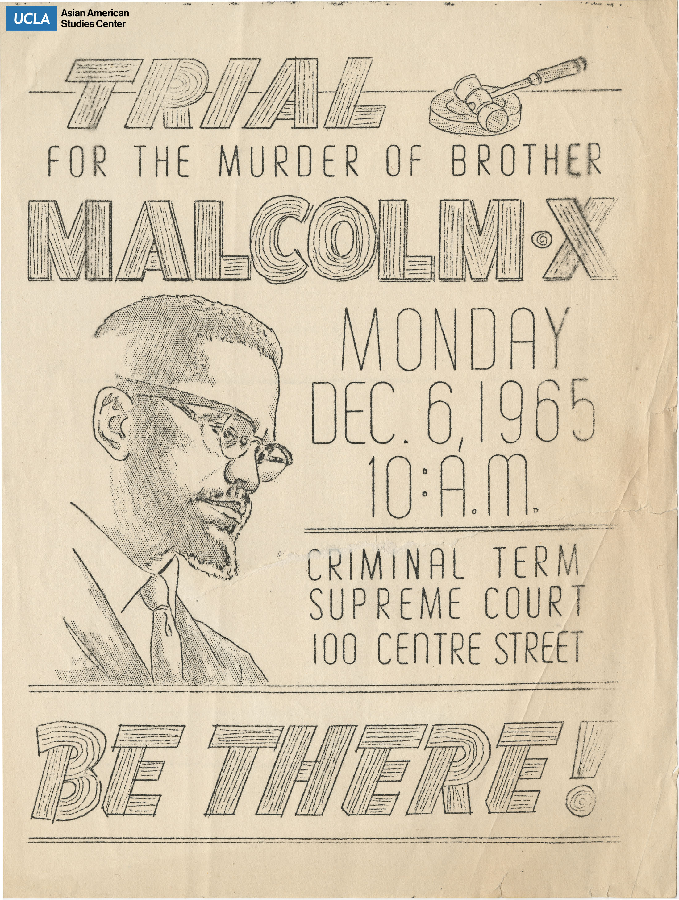 Flyer regarding the trial for the assassination of Malcolm X.