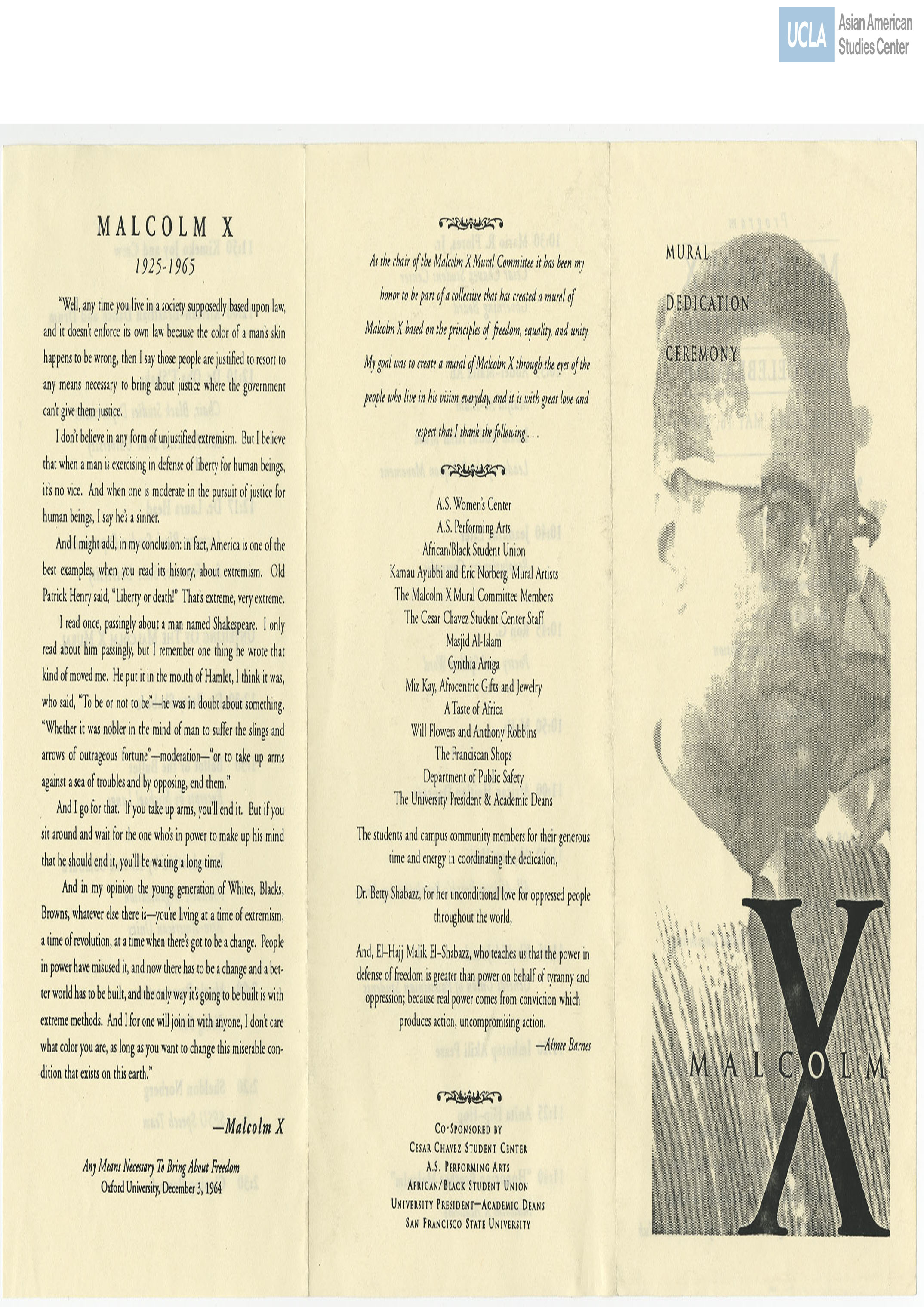 Program regarding a ceremony of Malcolm X.