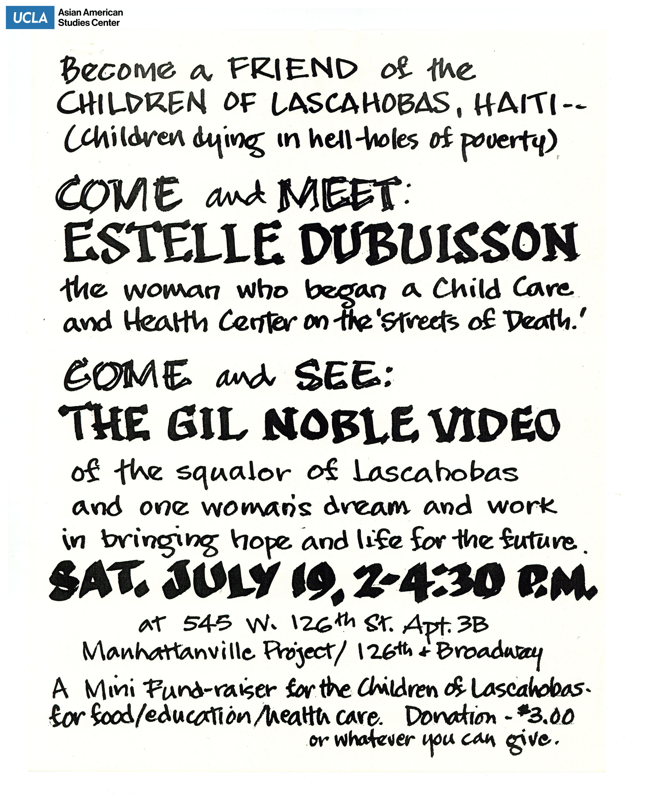 Flyer for event regarding meeting Estelle Dubuisson.