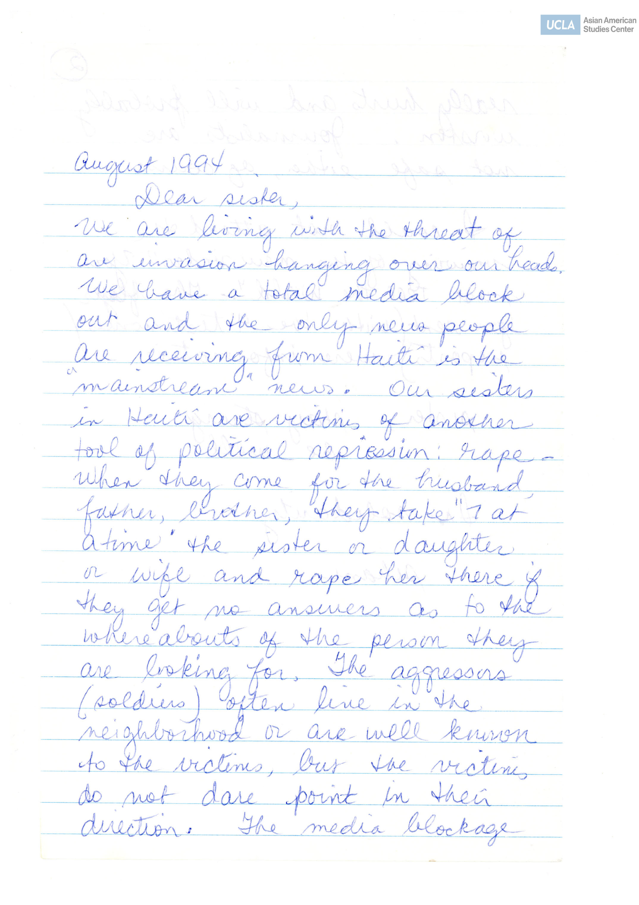 Letter regarding anxieties on a media block for the possible invasion and war in Haiti.