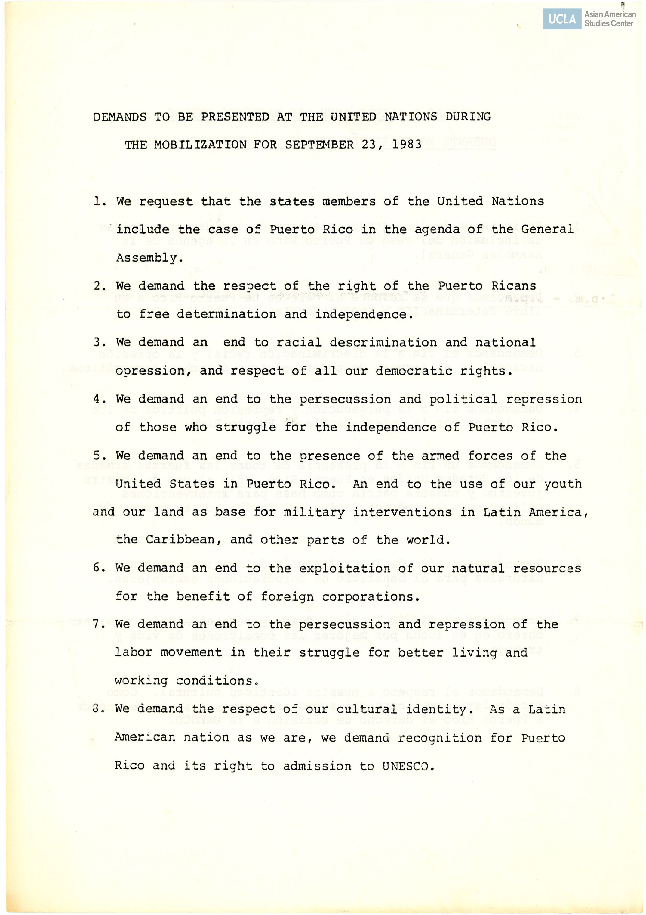 List of demands on the rights of Puerto Rico.