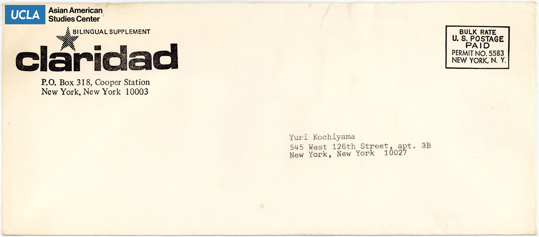 Envelope addressed to Yuri Kochiyama.