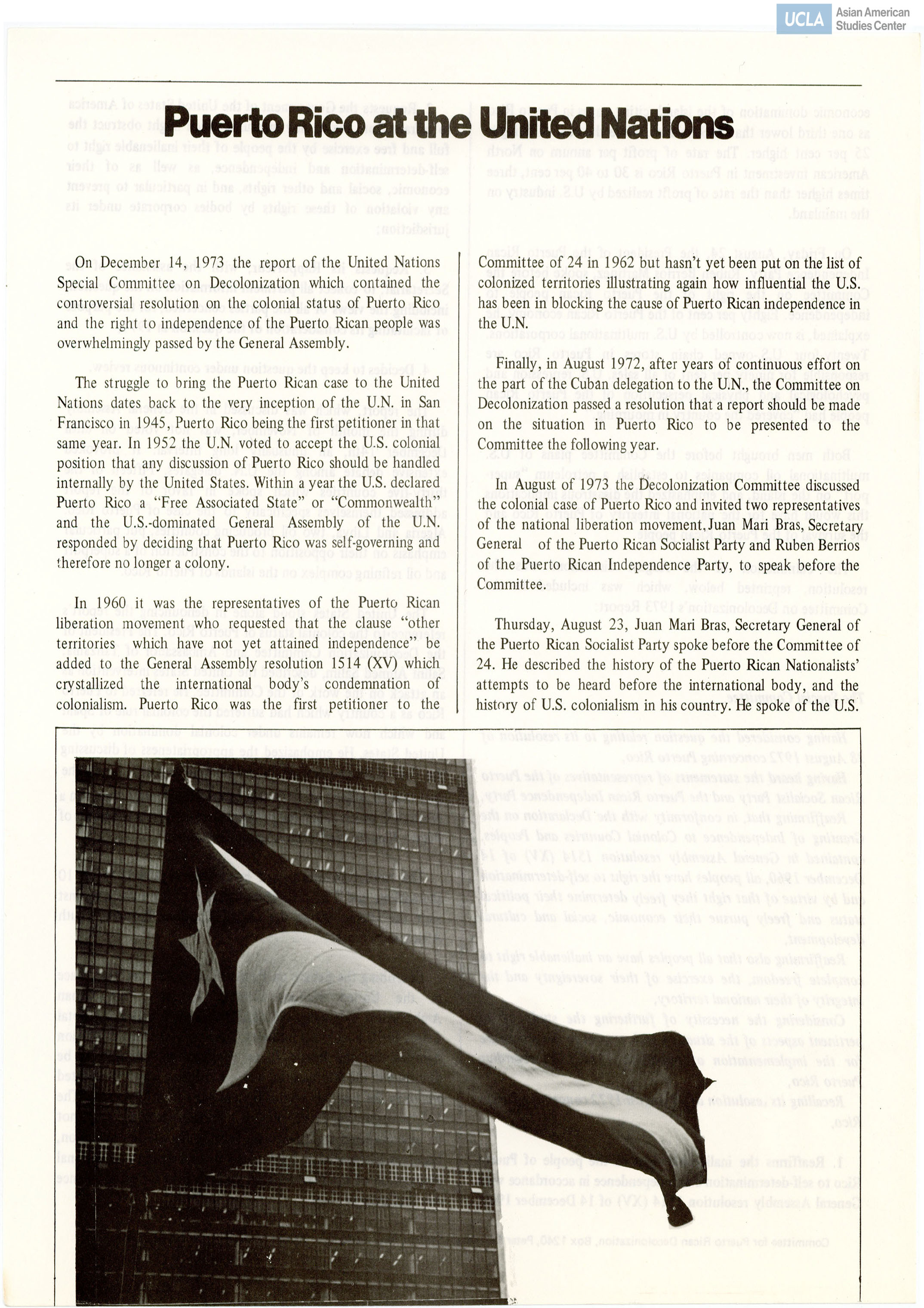 Response to the United Nations Special Committee report regarding the rights for Puerto