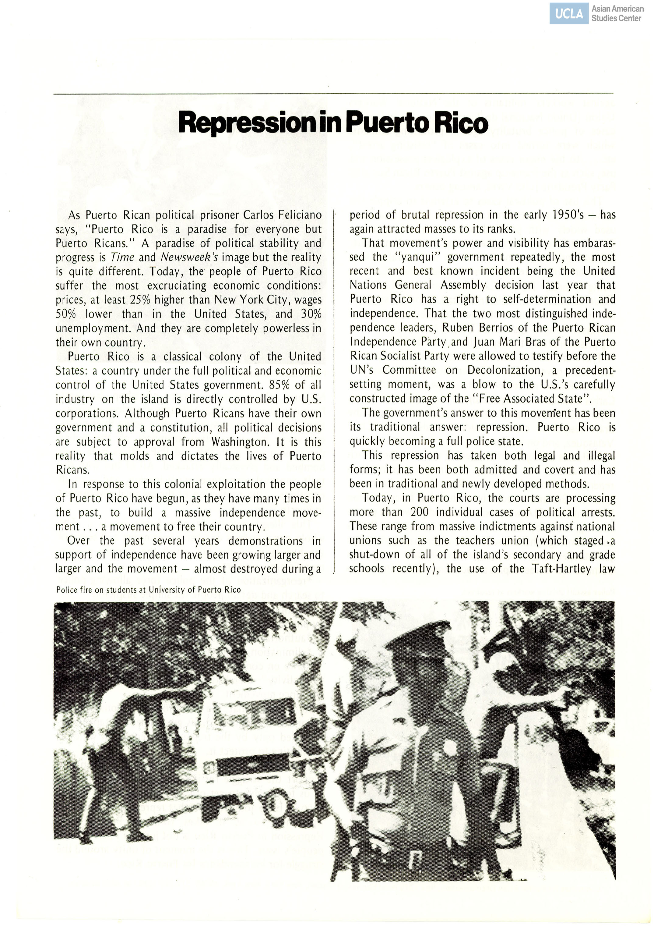 Document regarding political stability and the push for independence in Puerto Rico.