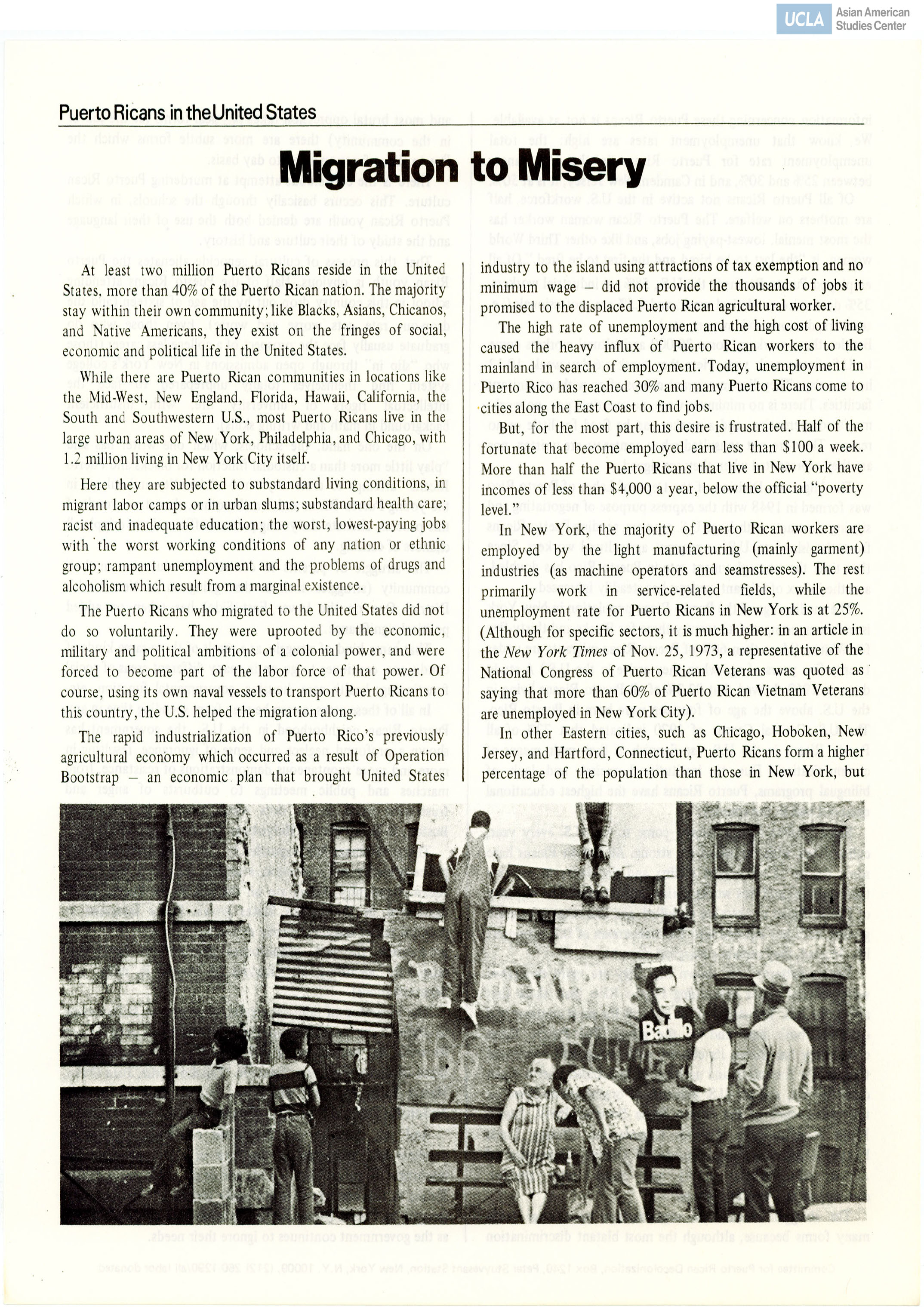 Document regarding Puerto Ricans migration to the U.S. and the effects.