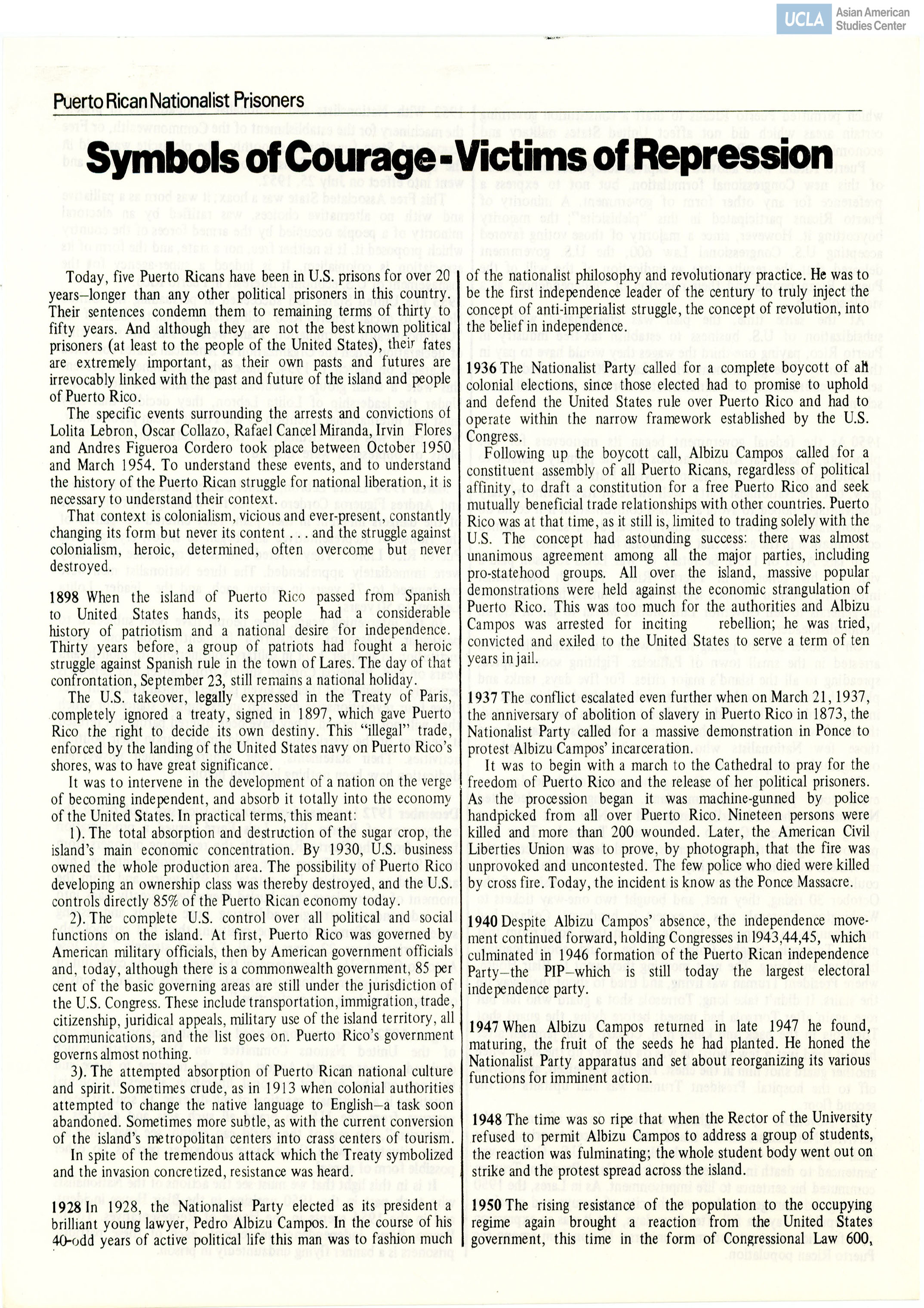 Document regarding historical timeline of Puerto Rico.