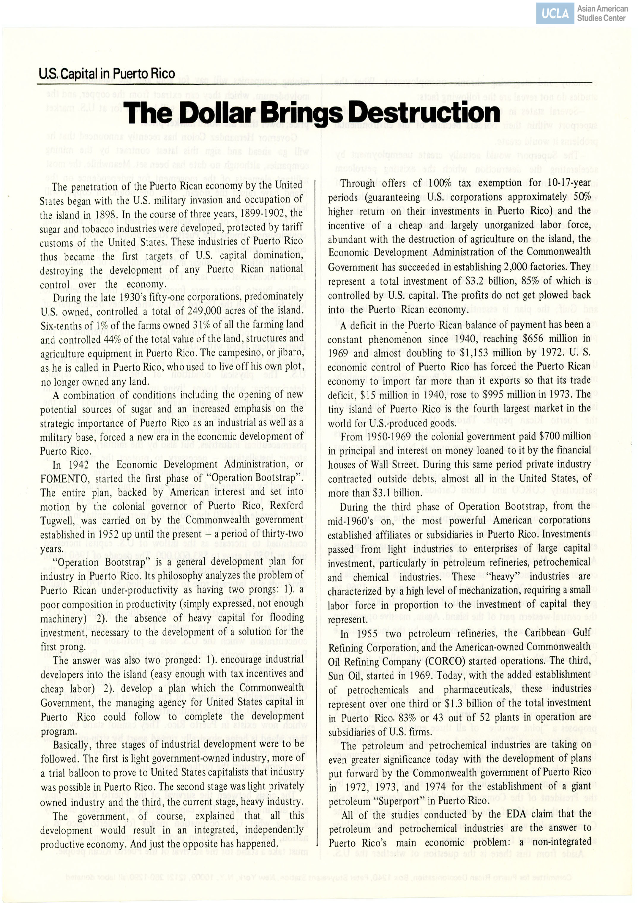 Document regarding U.S. occupation in Puerto Rico.