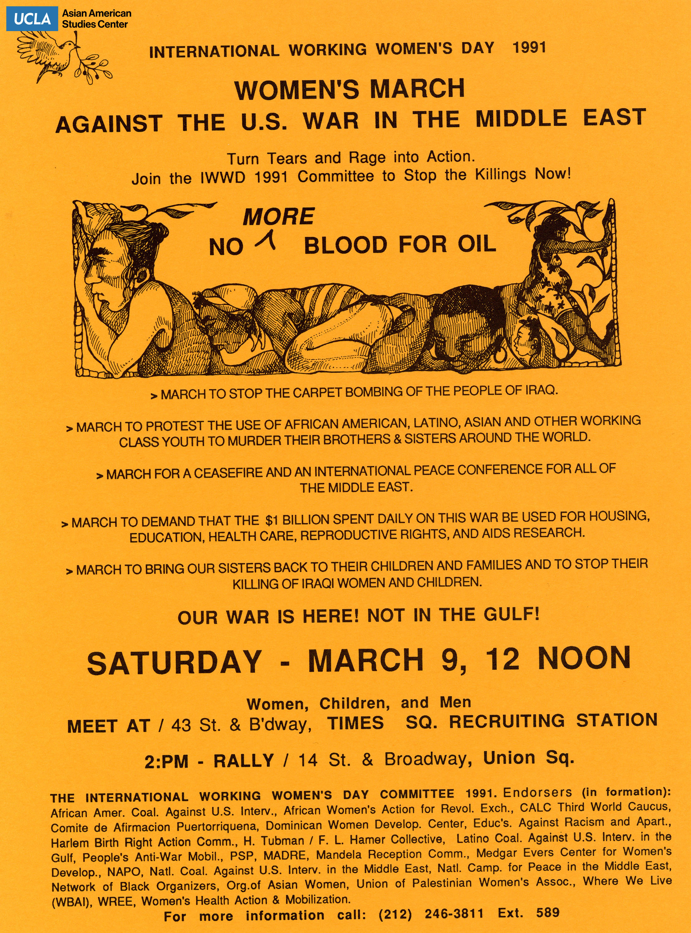 Flyer regarding a Women's March for the opposition of the Gulf War.