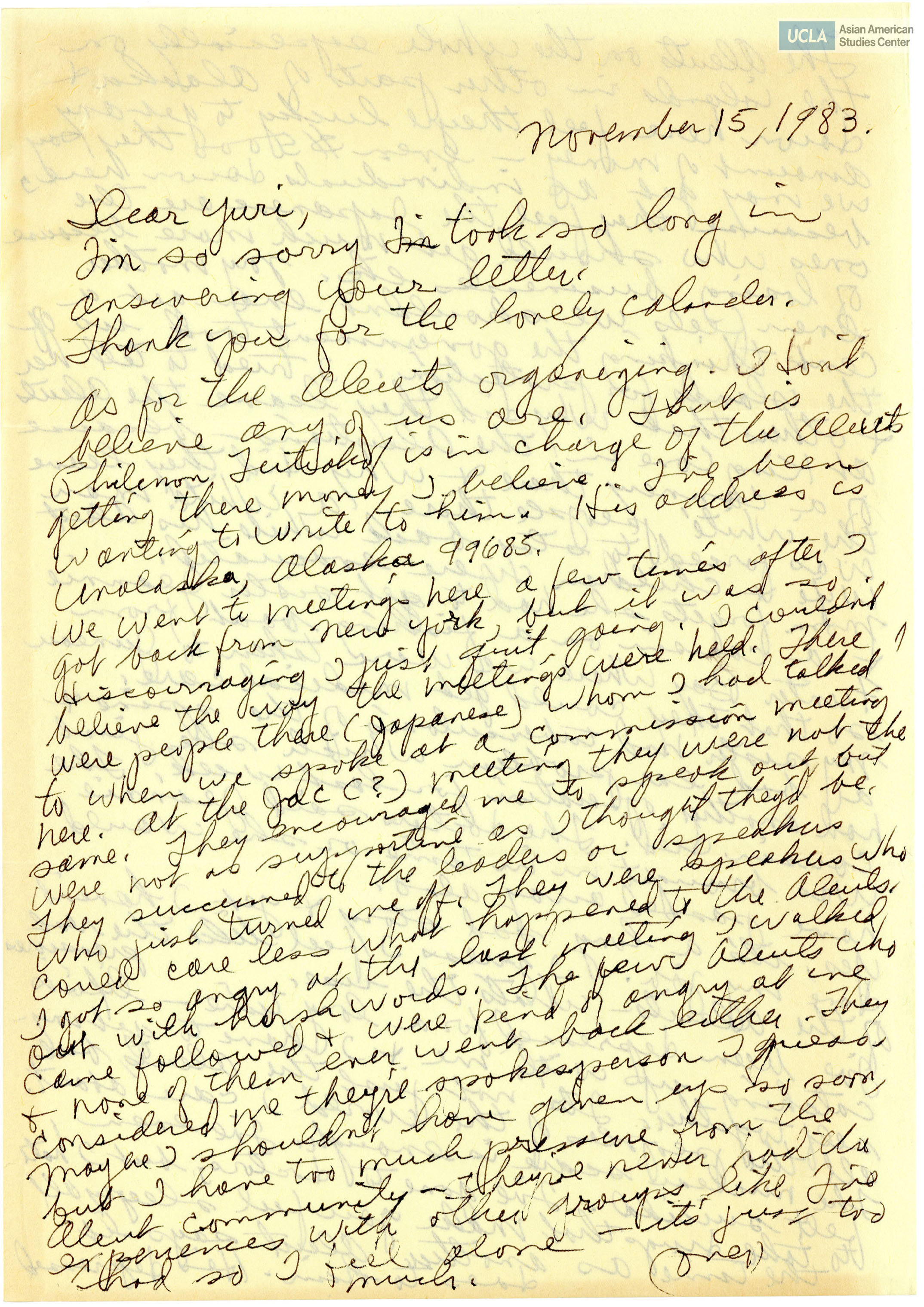 Letter addressed to Yuri Kochiyama.