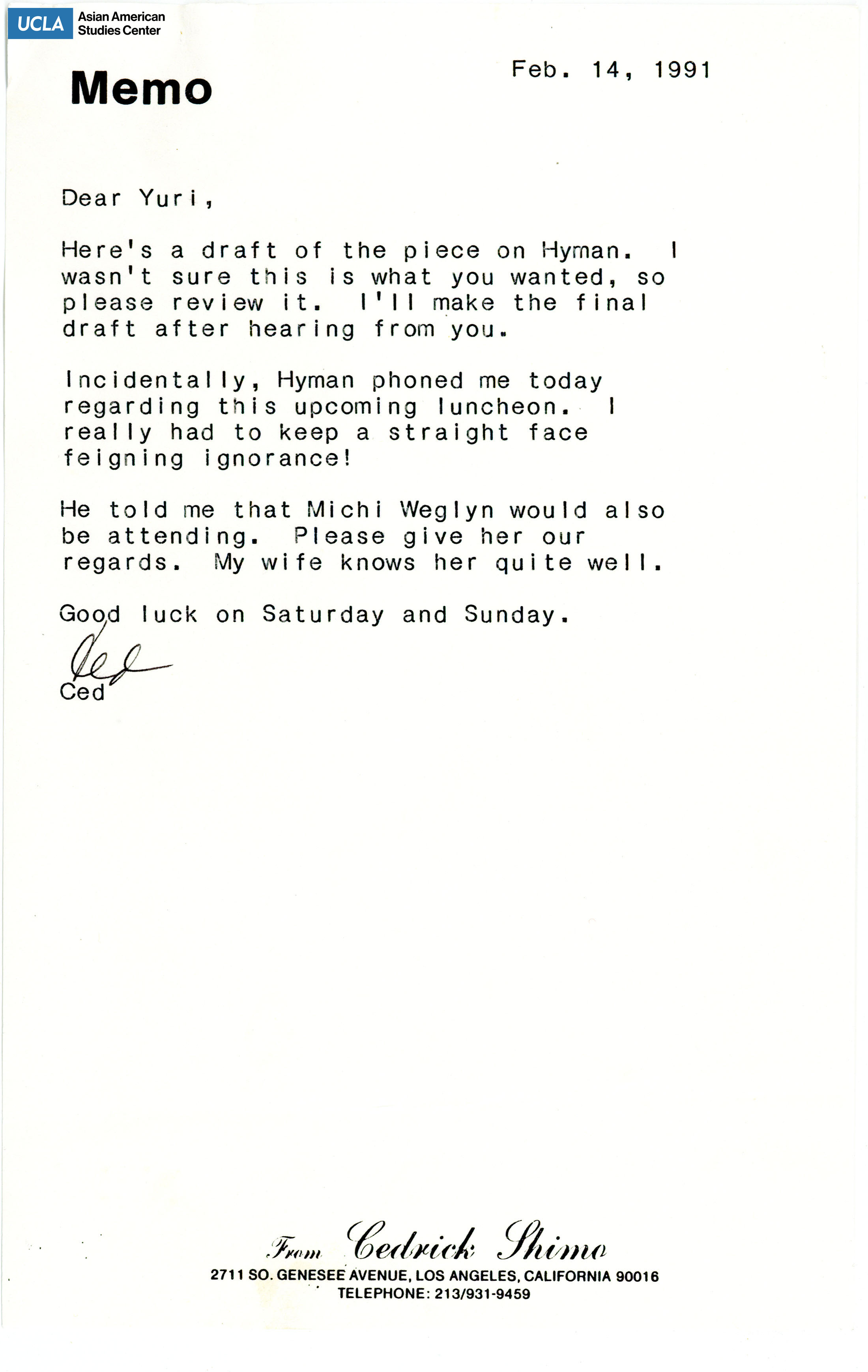 Letter titled, 