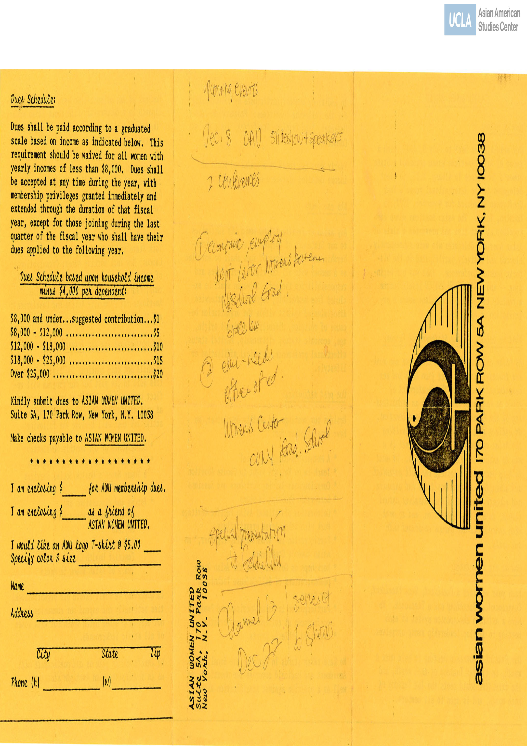 Brochure on the Asian Women United organization. Includes a call to join the organization.