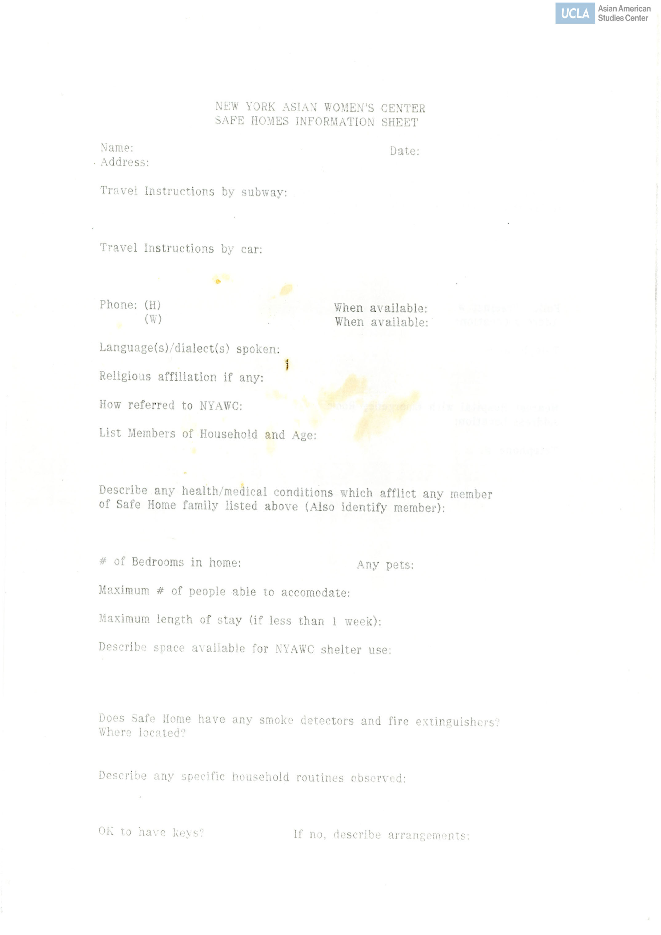 Blank form regarding an information sheet for members.