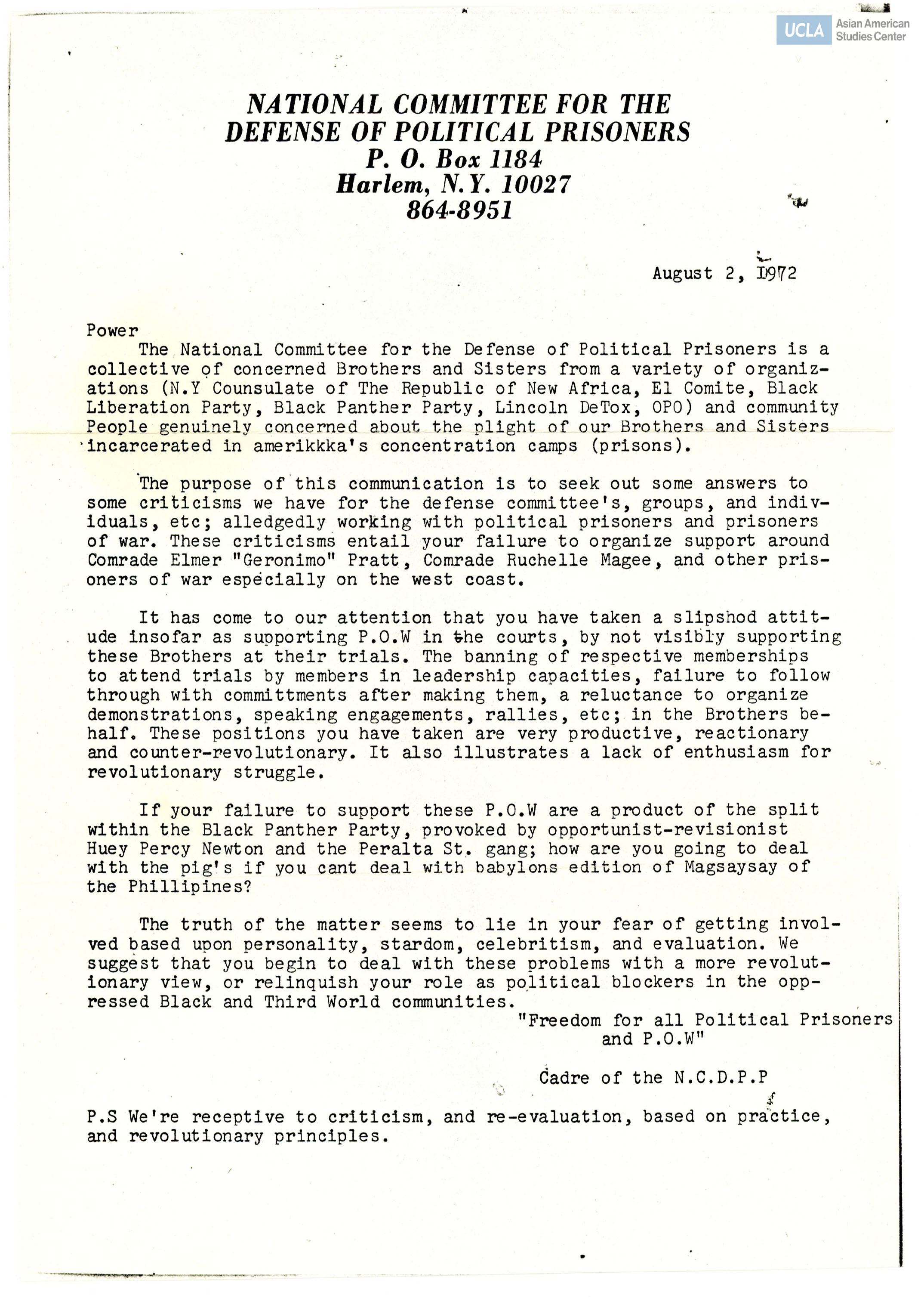 Document regarding updates and information on political prisoners.