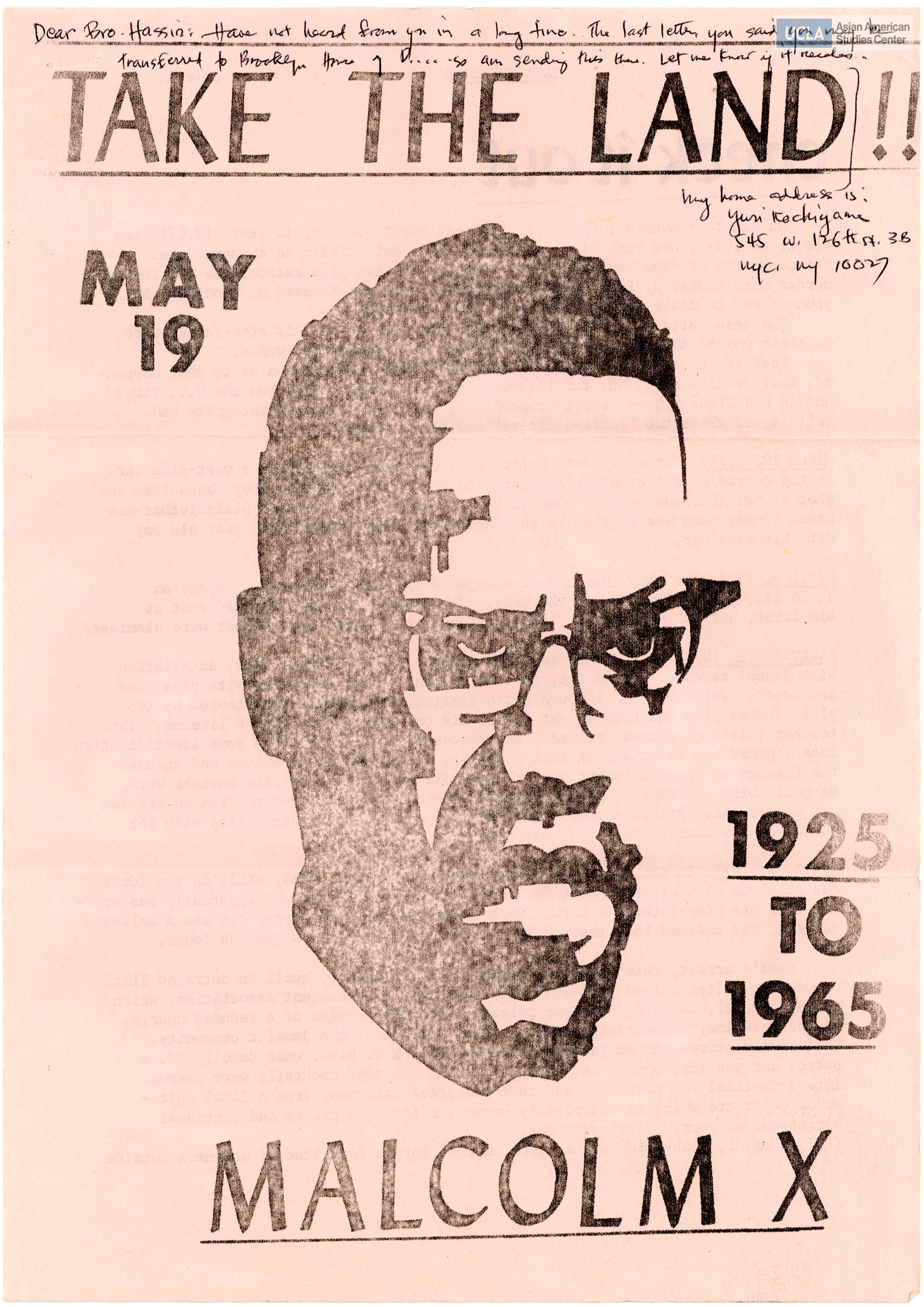 Newsletter regarding Malcolm X and political pristoners.