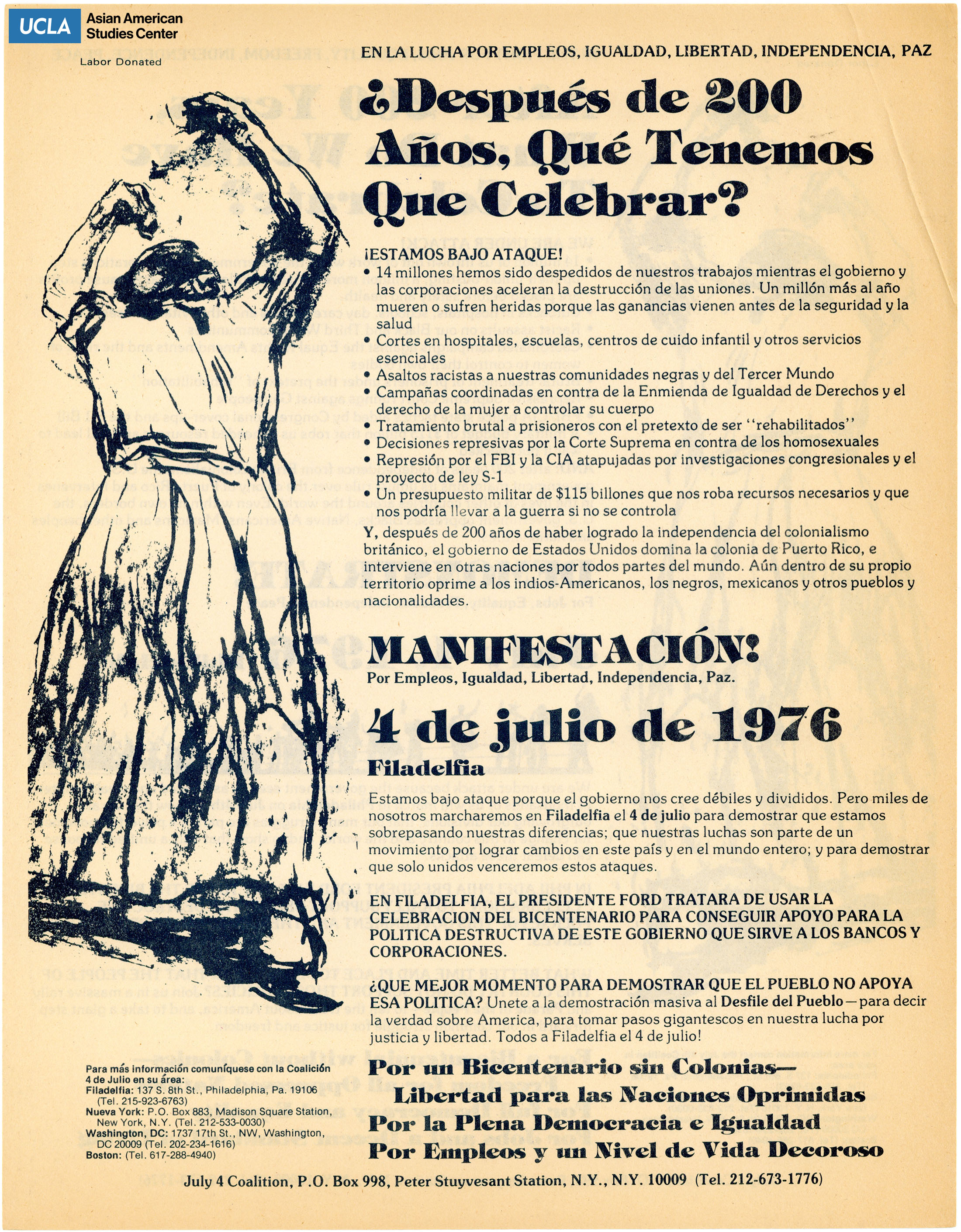 Flyer in Spanish regarding demonstration of July 4th.