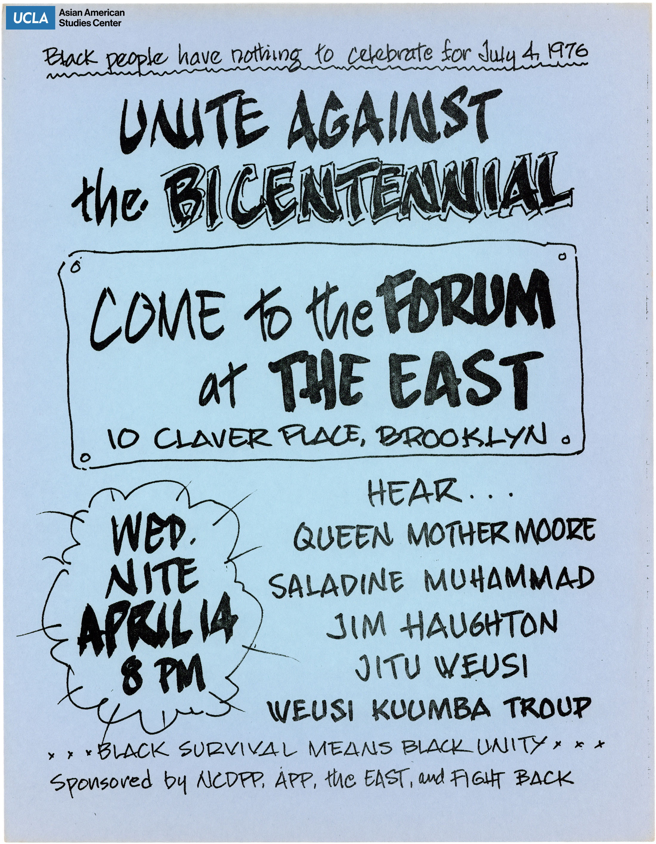 Flyer regarding a demonstration against the Bicentennial.