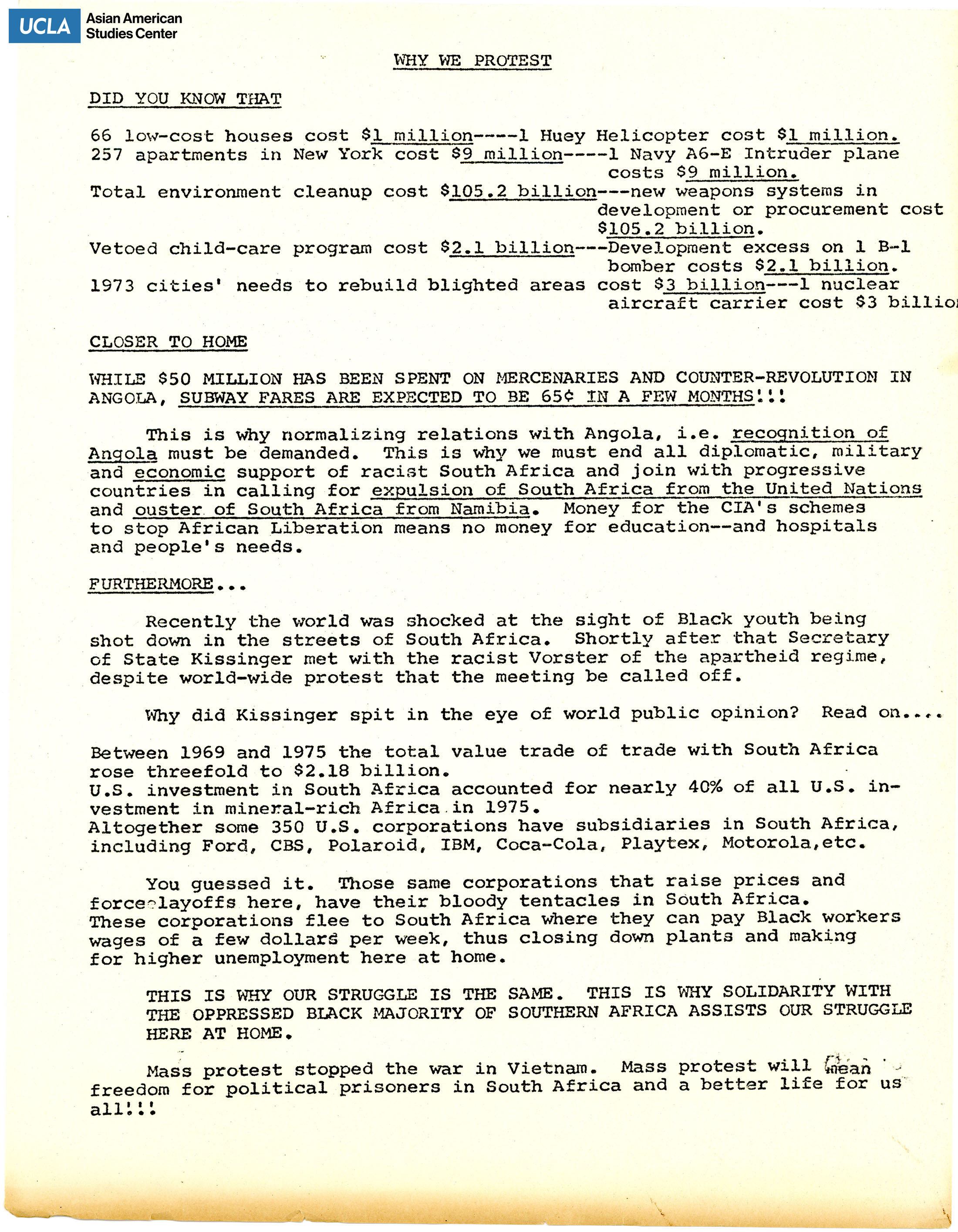 Fact sheet on the reason for protest for the freedom of political prisoners in South Africa.