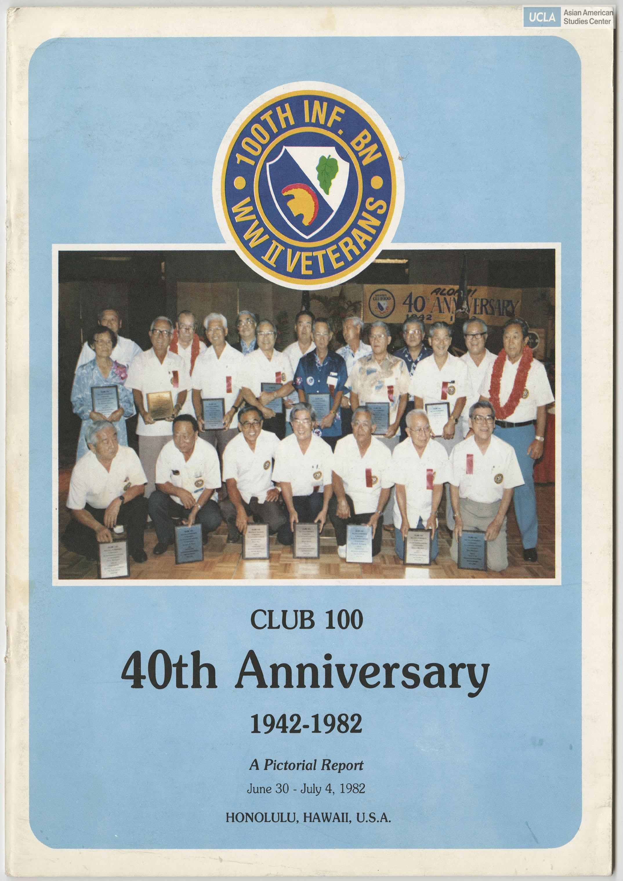 Club 100 was a postwar organization which originated from the the 100th Infantry Battalion of Japanese American serviceman during World War II.