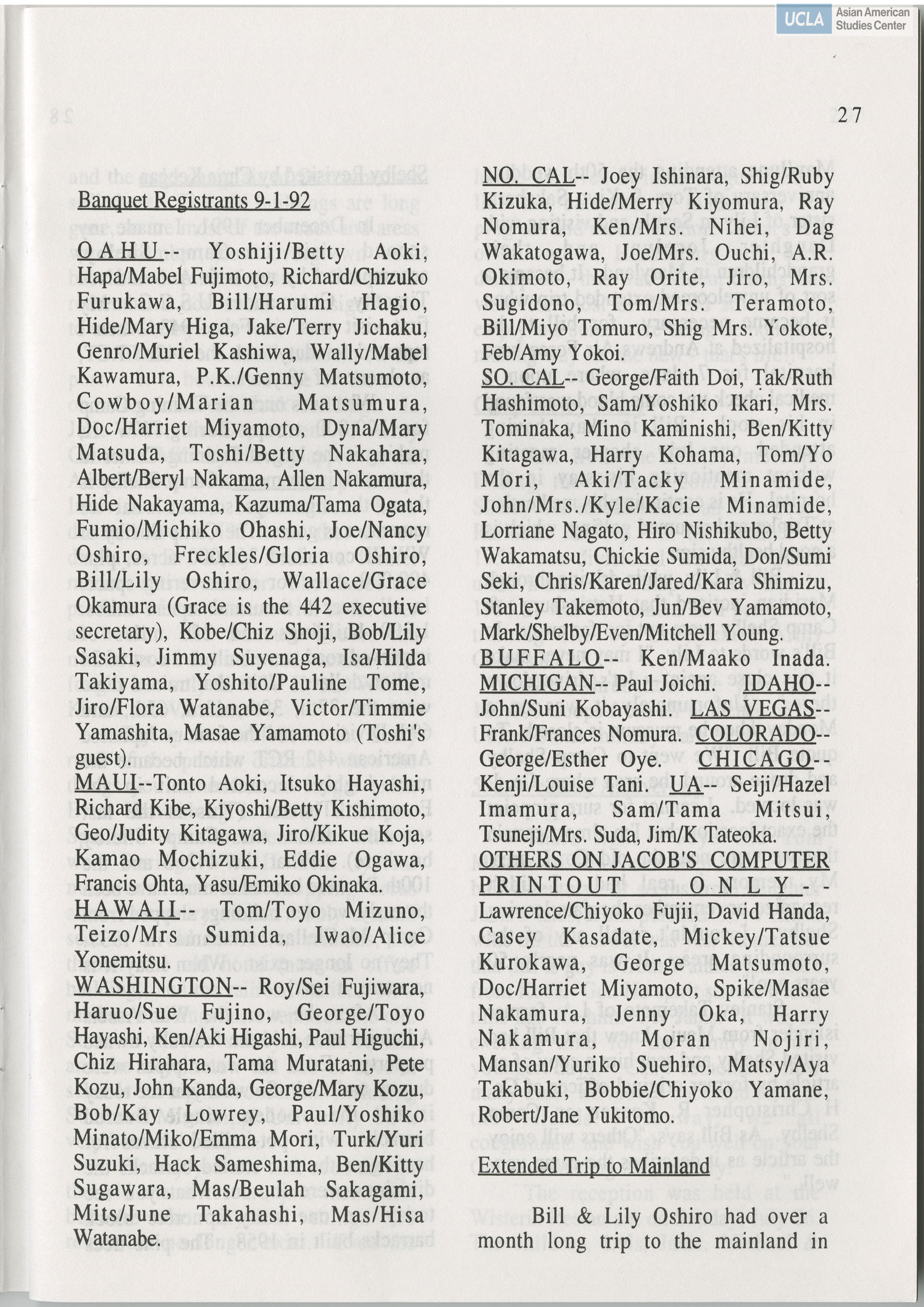 Go for Broke Bulletin of the 442nd Veterans Club. Includes chapters reporters of Love and Banquet Registrants.