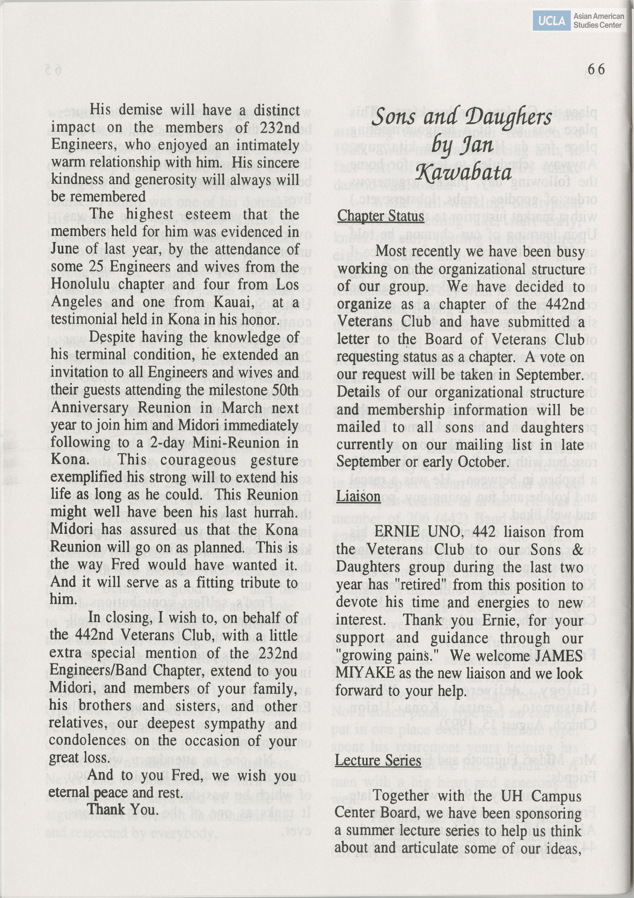 Go for Broke Bulletin of the 442nd Veterans Club. Includes Son and Daughters chapter and reports.