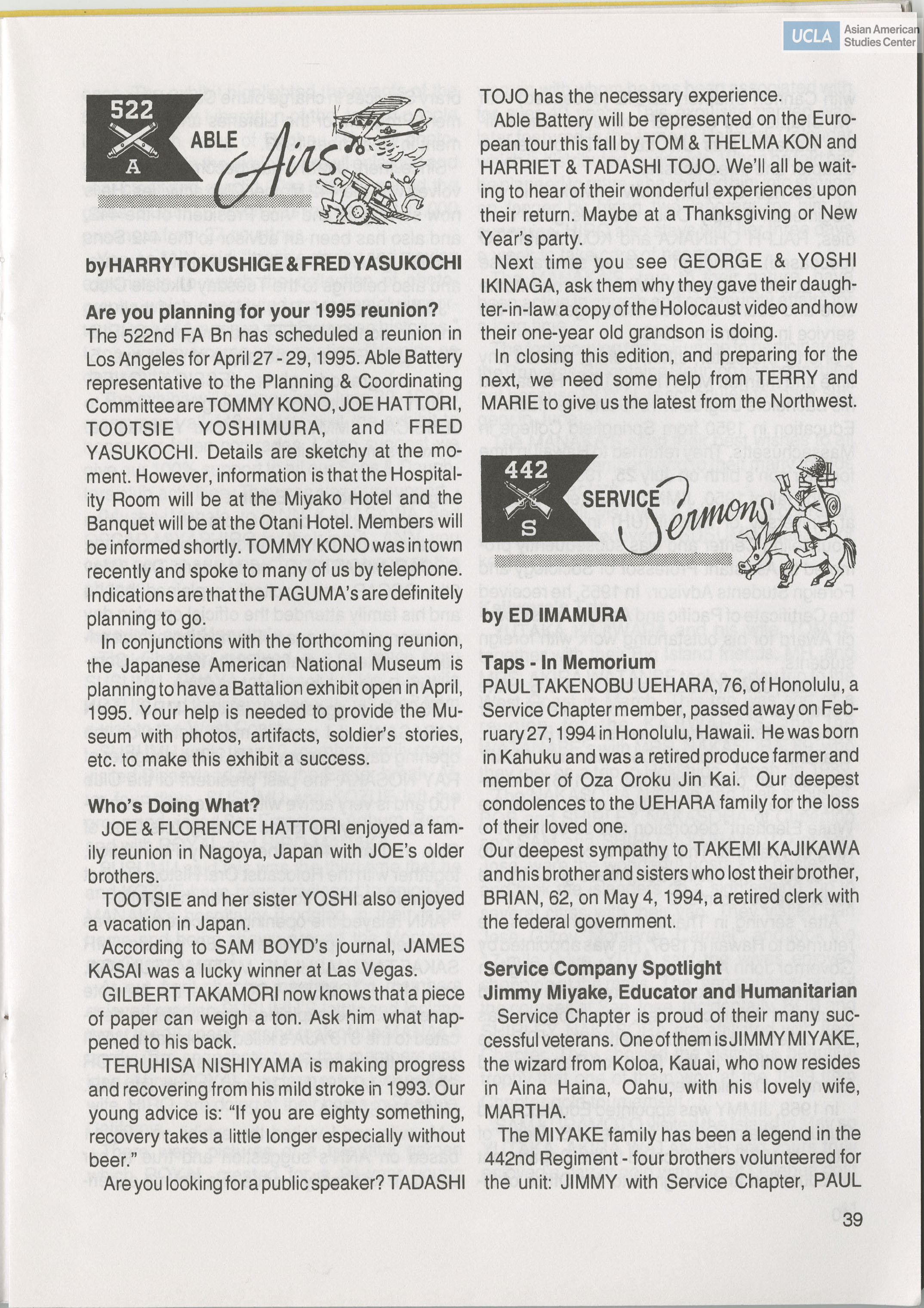 Go for Broke Bulletin of the 442nd Veterans Club. Includes 