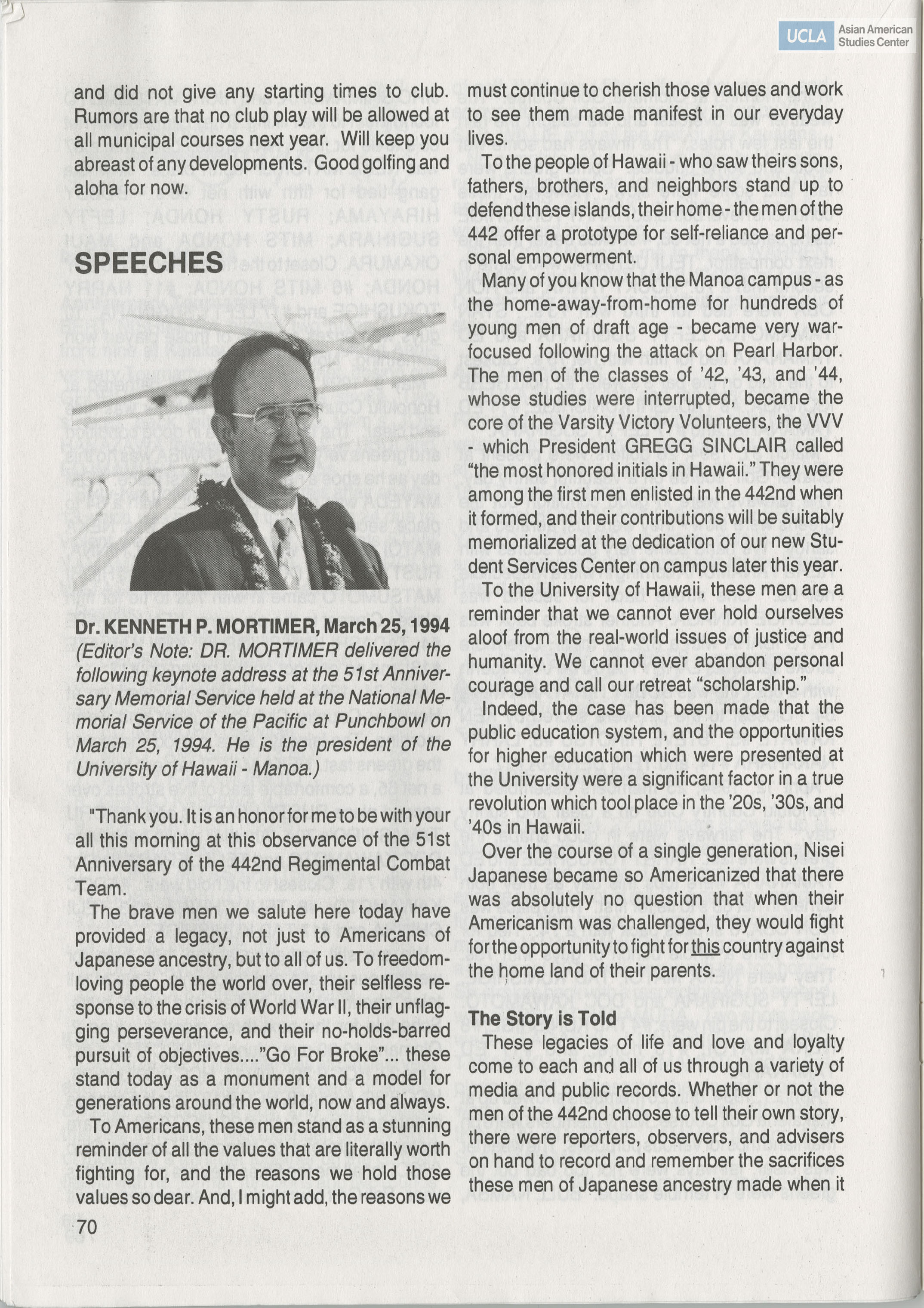 Go for Broke Bulletin of the 442nd Veterans Club. Includes 
