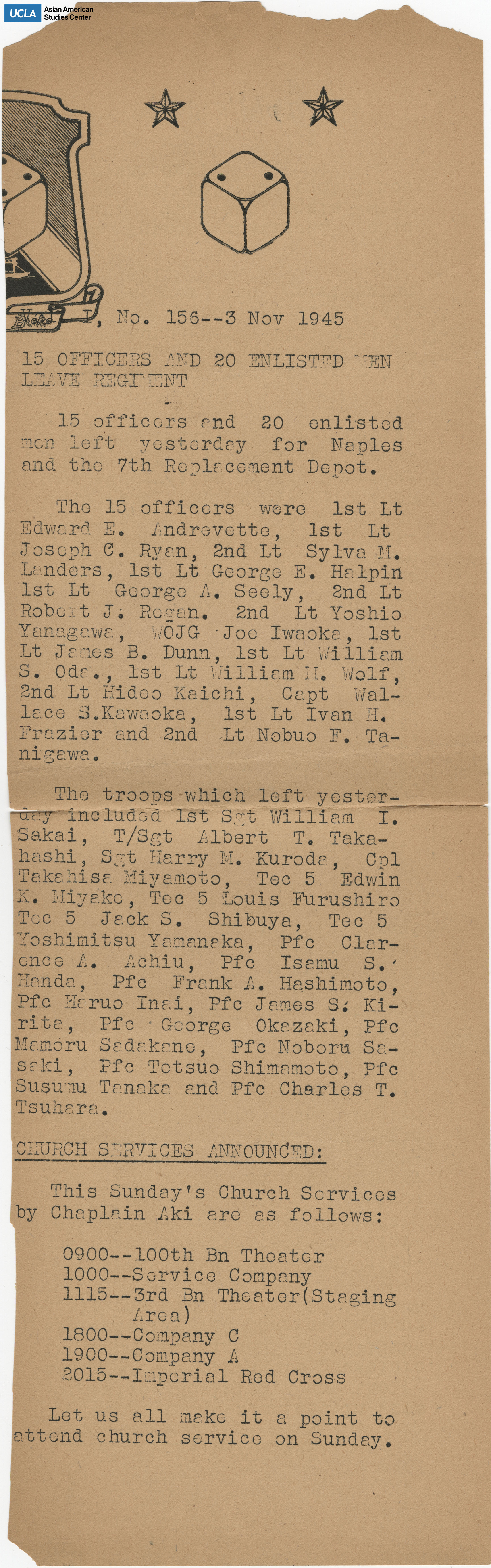 Clipping regarding servicemen deploying to Naples.