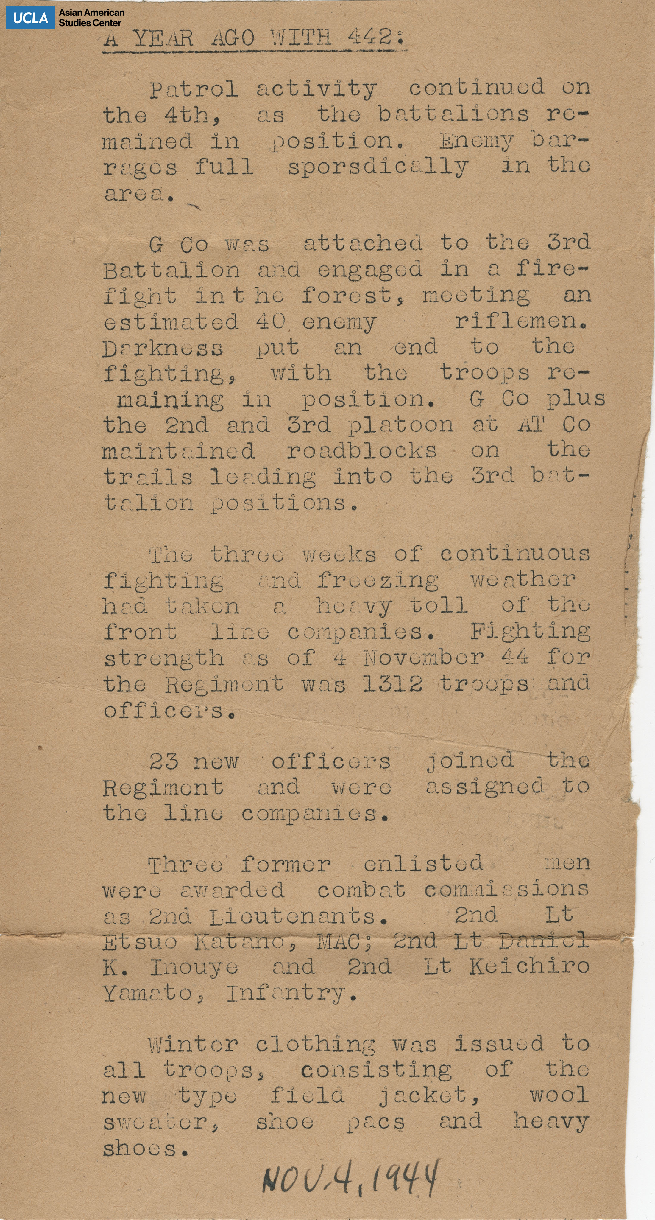 Clipping regarding patroling activities.